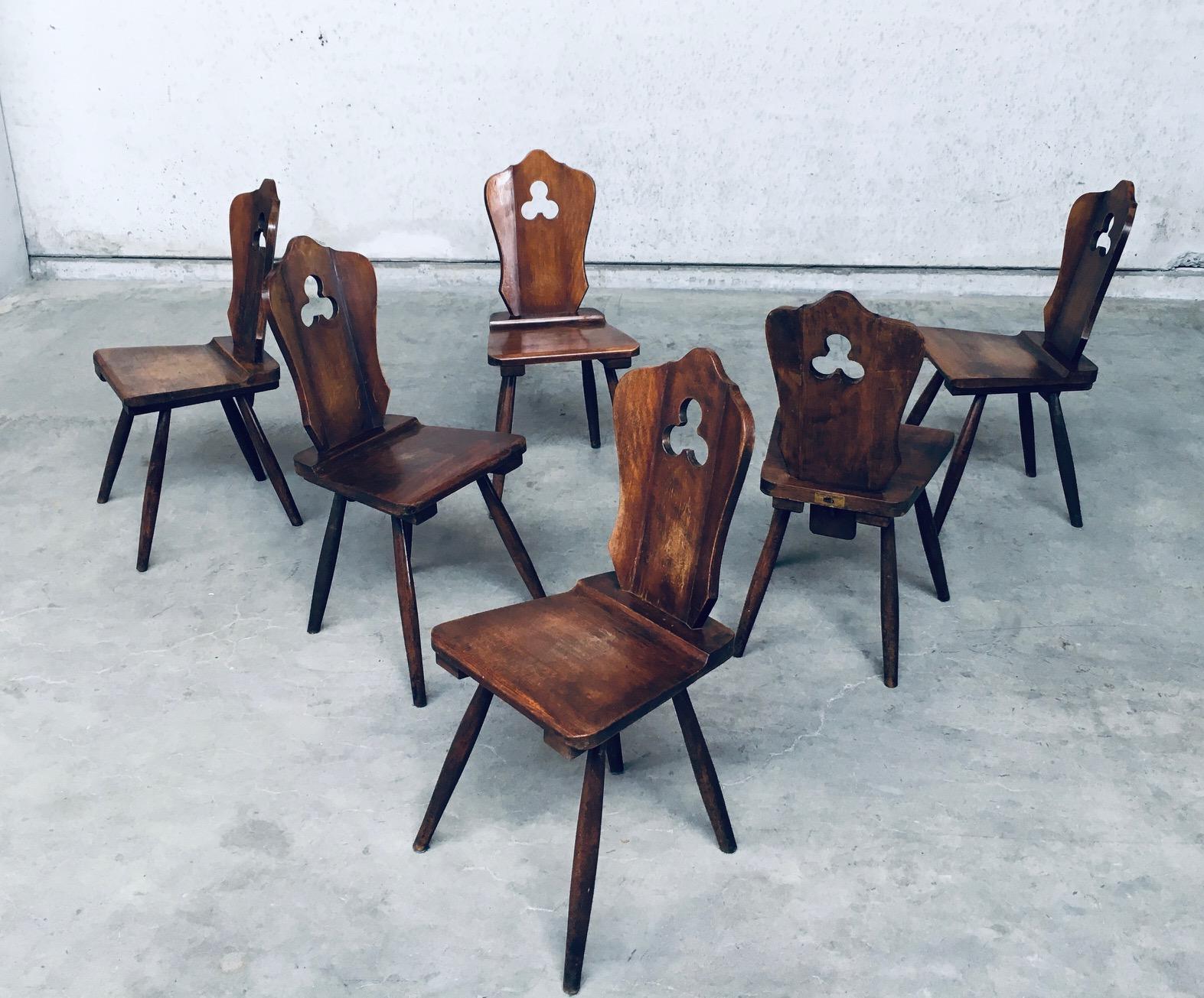 Rustic Brutalist Design Dining Chair Set by Lux-Wood, Belgium, 1960's For Sale