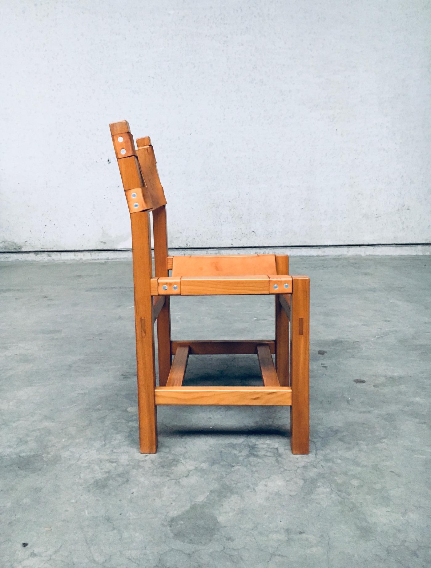 Brutalist Design Elm & Leather Dining Chairs by Maison Regain, France 1960's For Sale 5