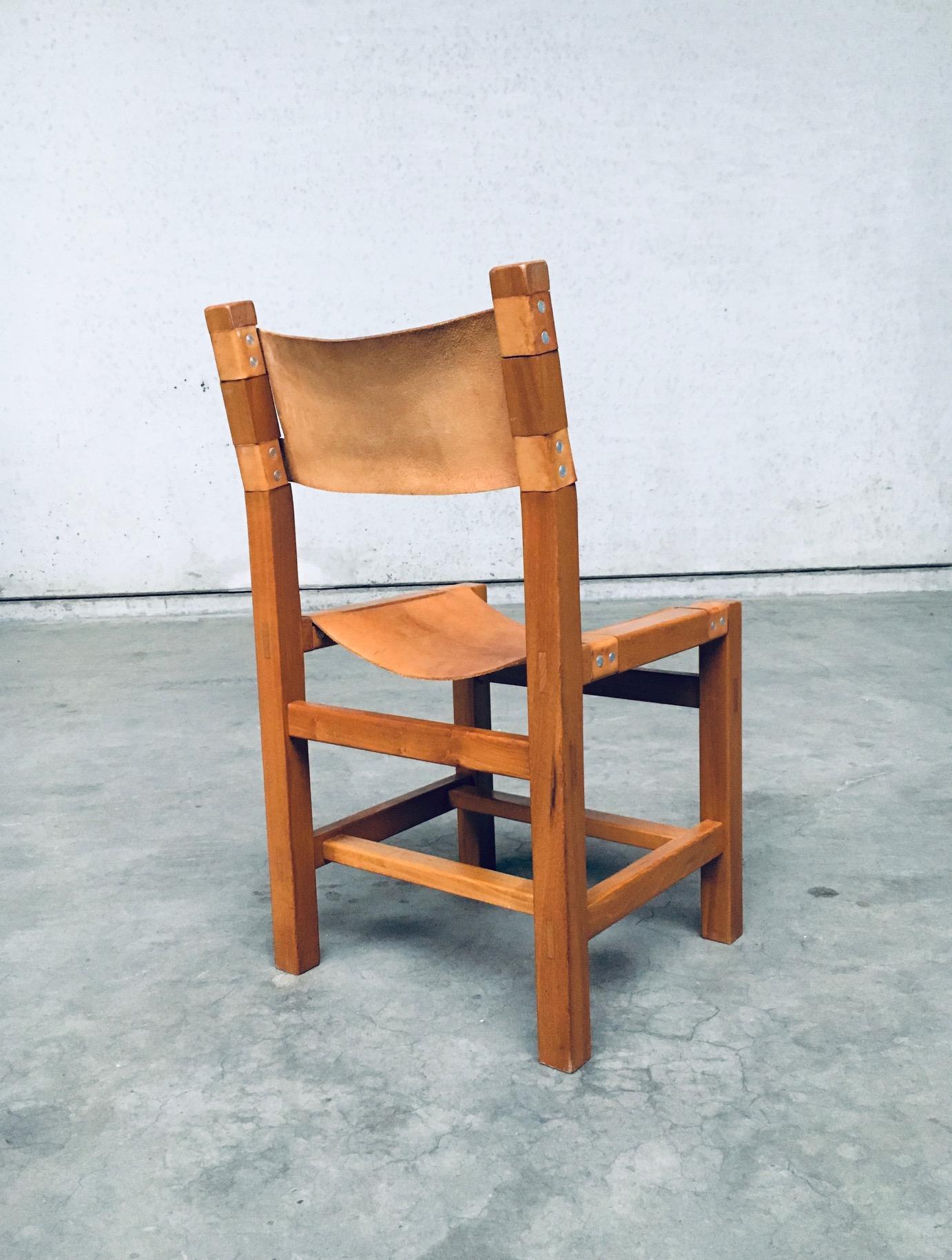 Brutalist Design Elm & Leather Dining Chairs by Maison Regain, France 1960's For Sale 6