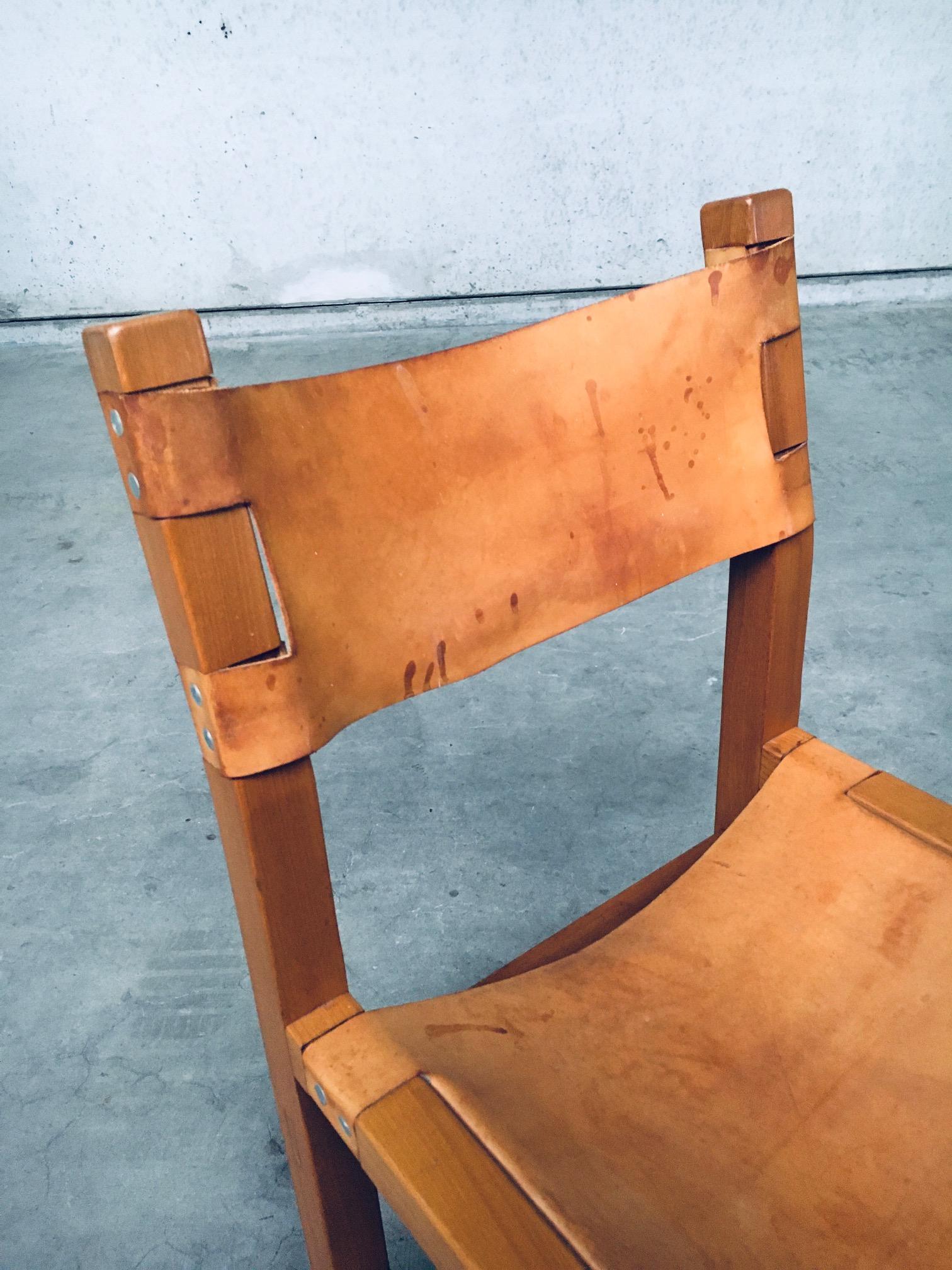 Brutalist Design Elm & Leather Dining Chairs by Maison Regain, France 1960's For Sale 7