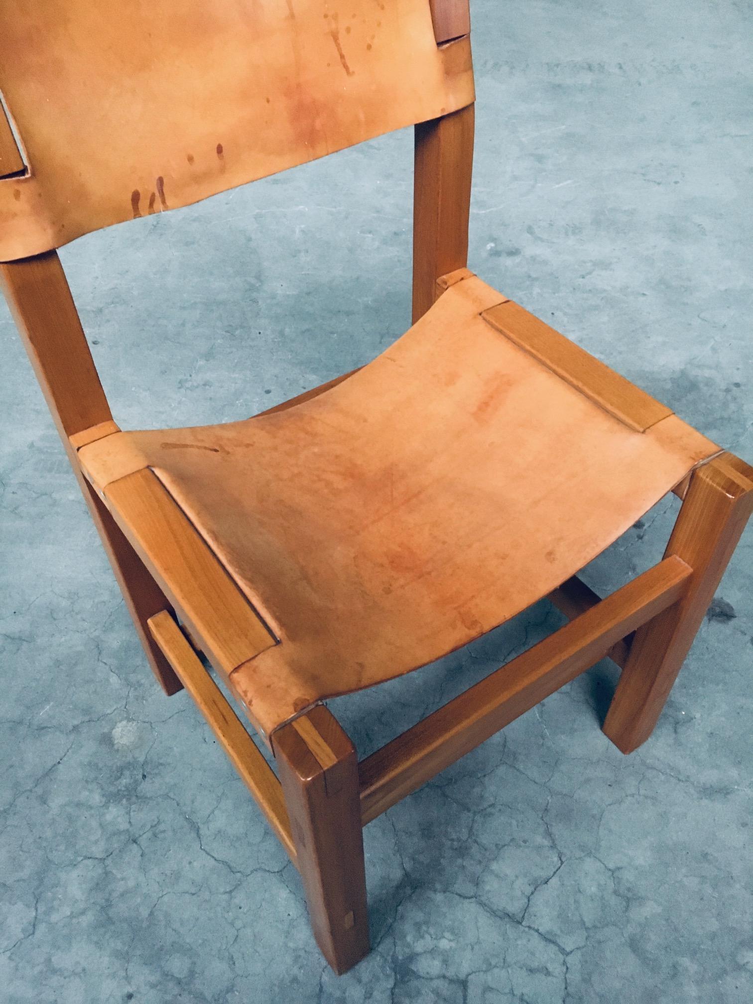 Brutalist Design Elm & Leather Dining Chairs by Maison Regain, France 1960's For Sale 8