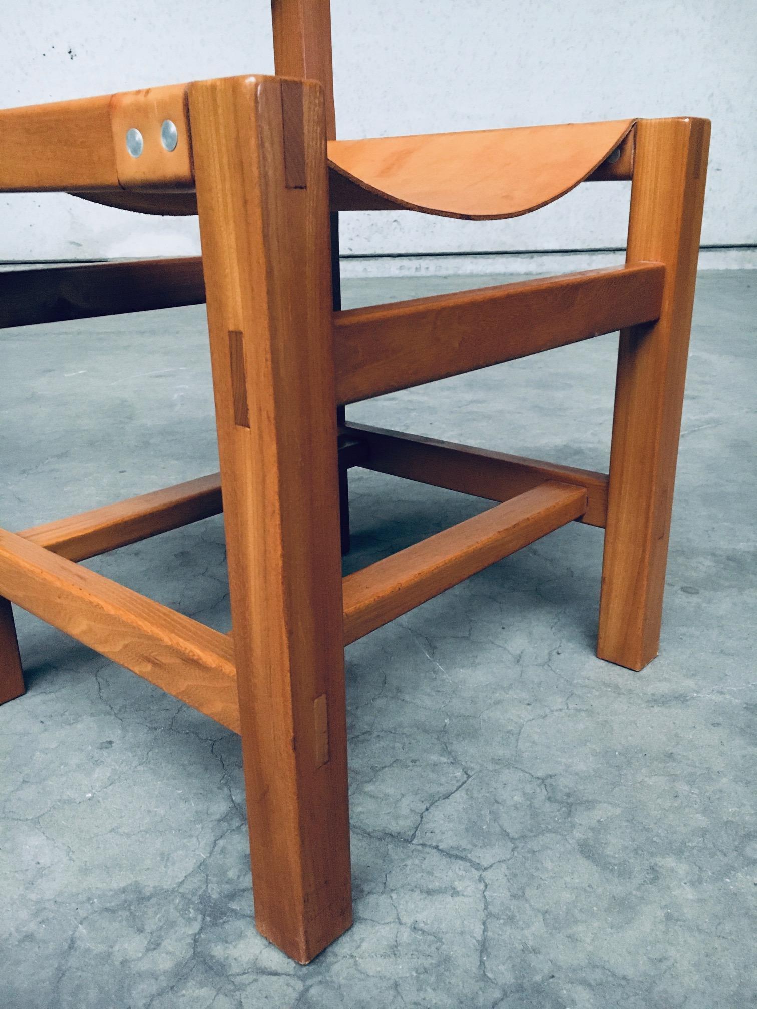 Brutalist Design Elm & Leather Dining Chairs by Maison Regain, France 1960's For Sale 12