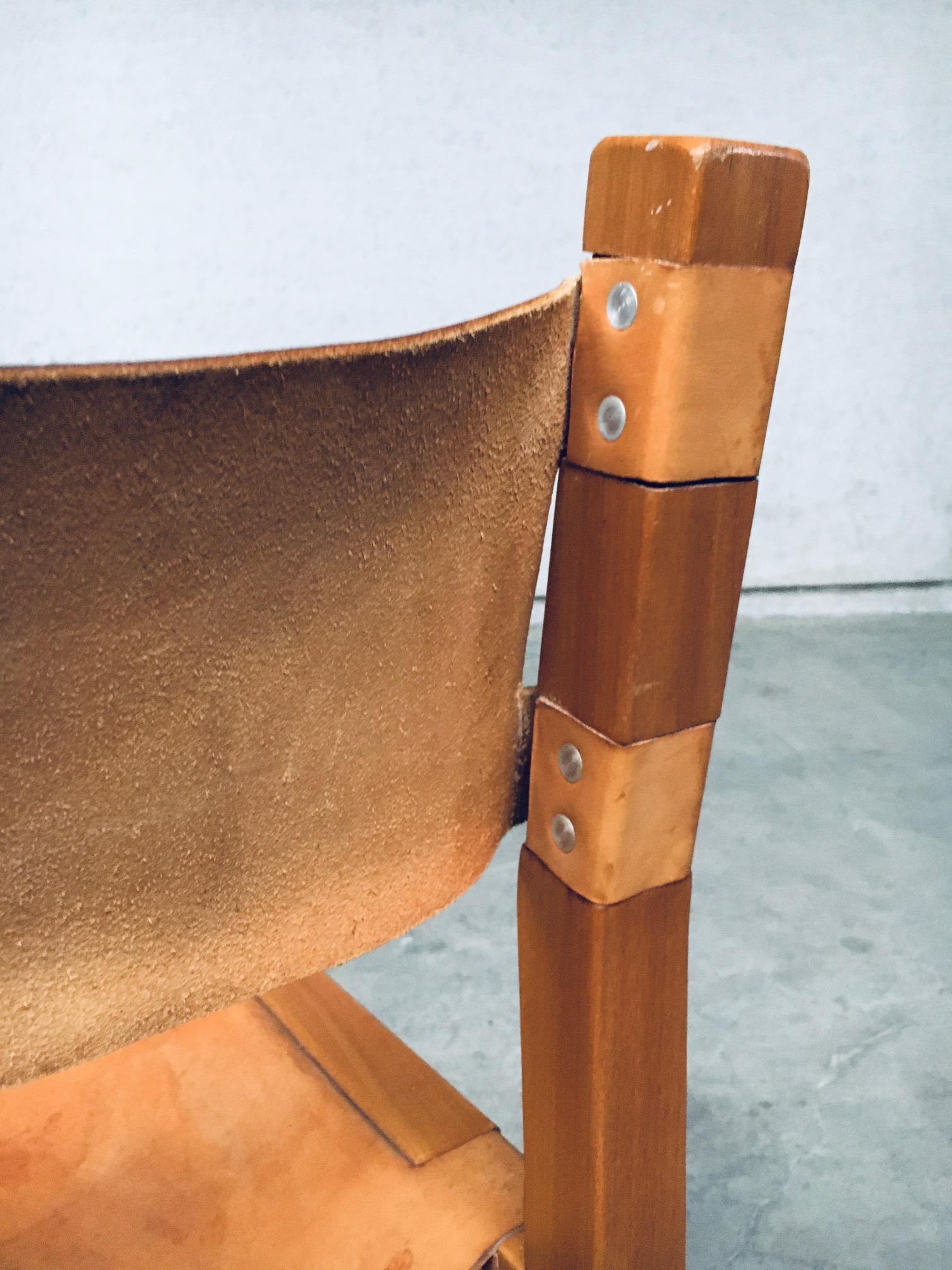 Brutalist Design Elm & Leather Dining Chairs by Maison Regain, France 1960's For Sale 13