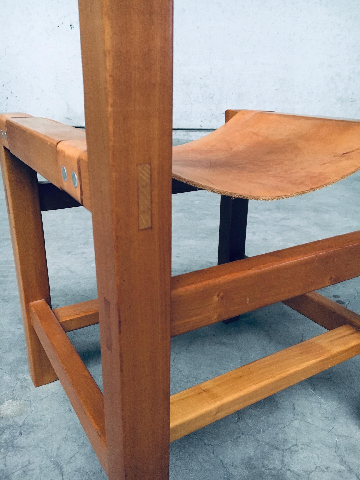 Brutalist Design Elm & Leather Dining Chairs by Maison Regain, France 1960's For Sale 14