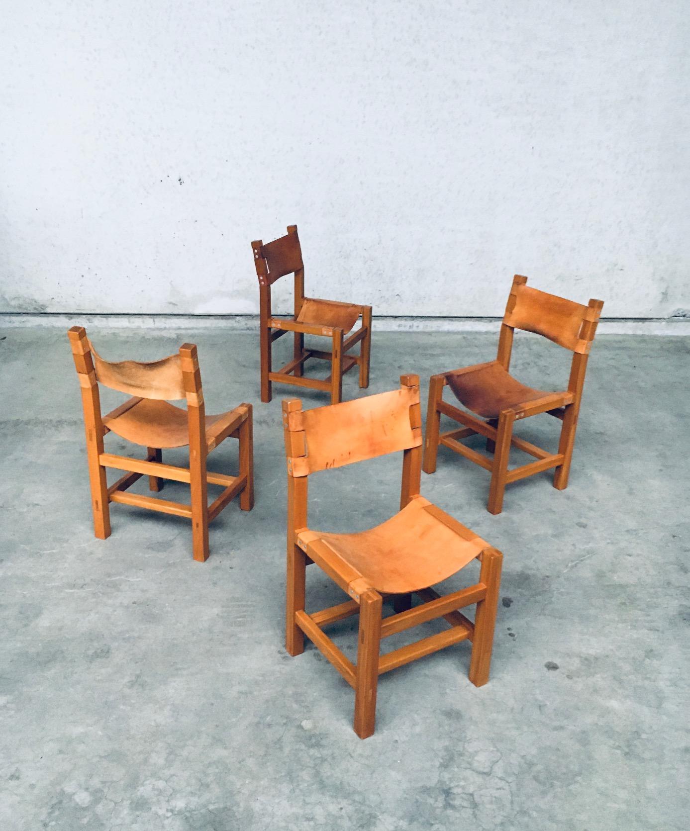 Brutalist Design Elm & Leather Dining Chairs by Maison Regain, France 1960's For Sale 1