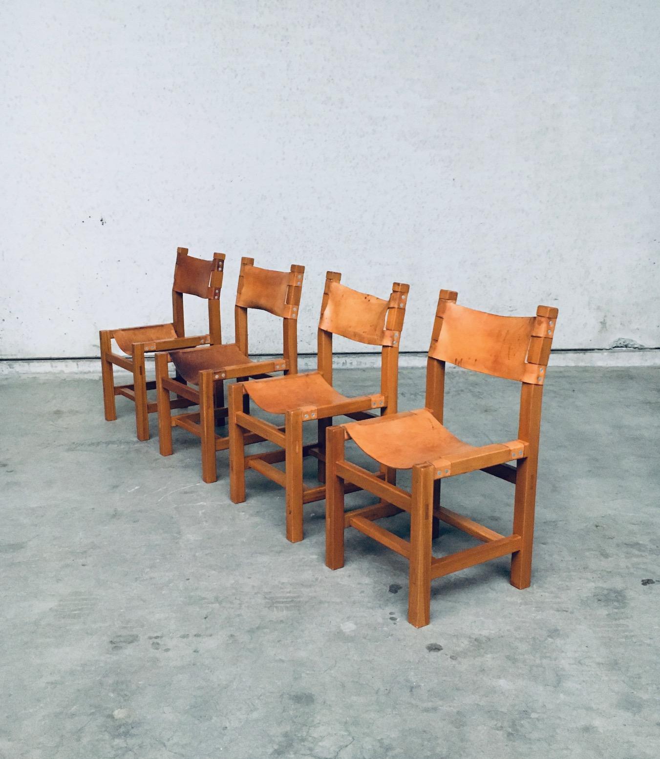Brutalist Design Elm & Leather Dining Chairs by Maison Regain, France 1960's For Sale 2
