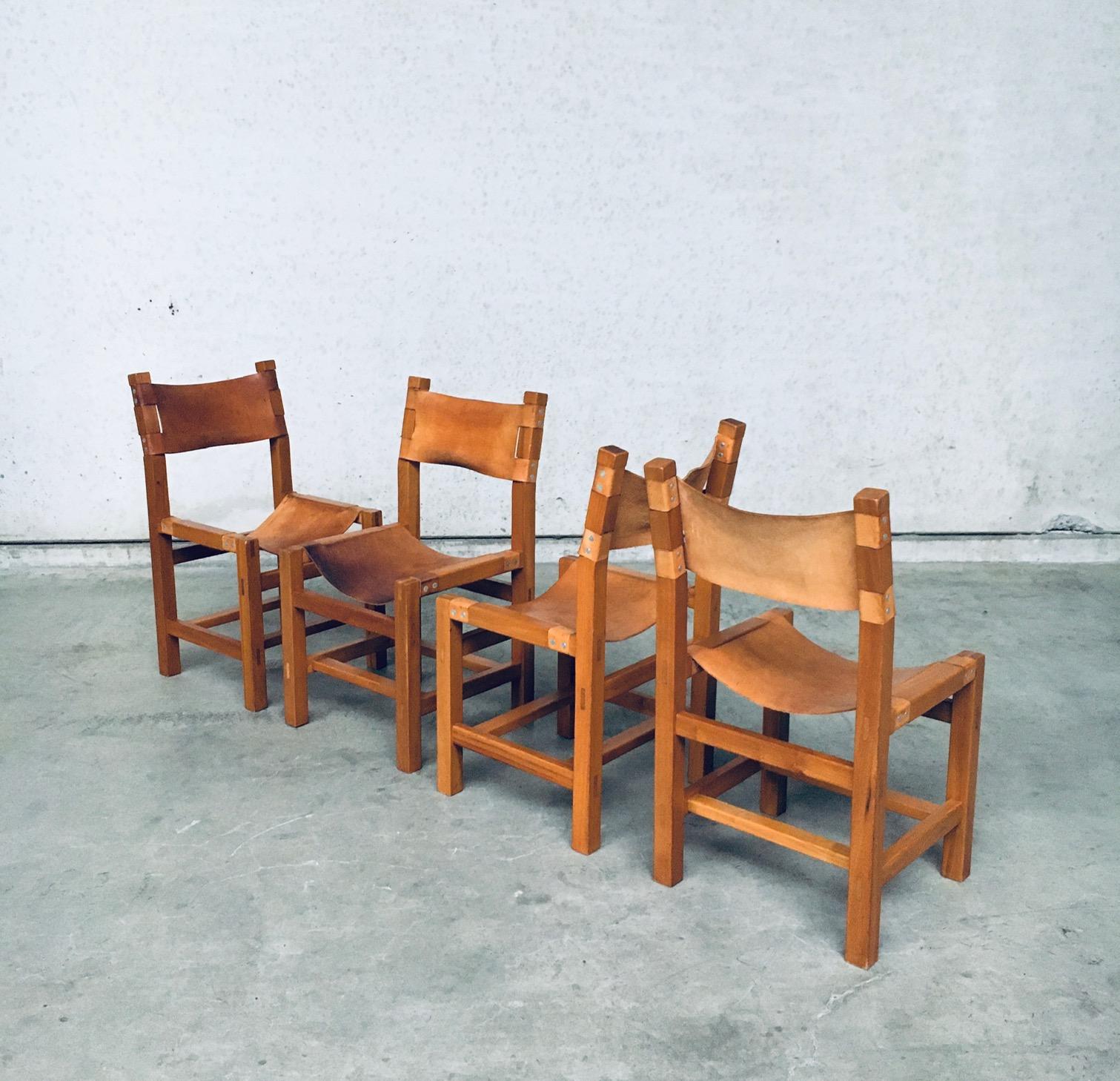 Brutalist Design Elm & Leather Dining Chairs by Maison Regain, France 1960's For Sale 3