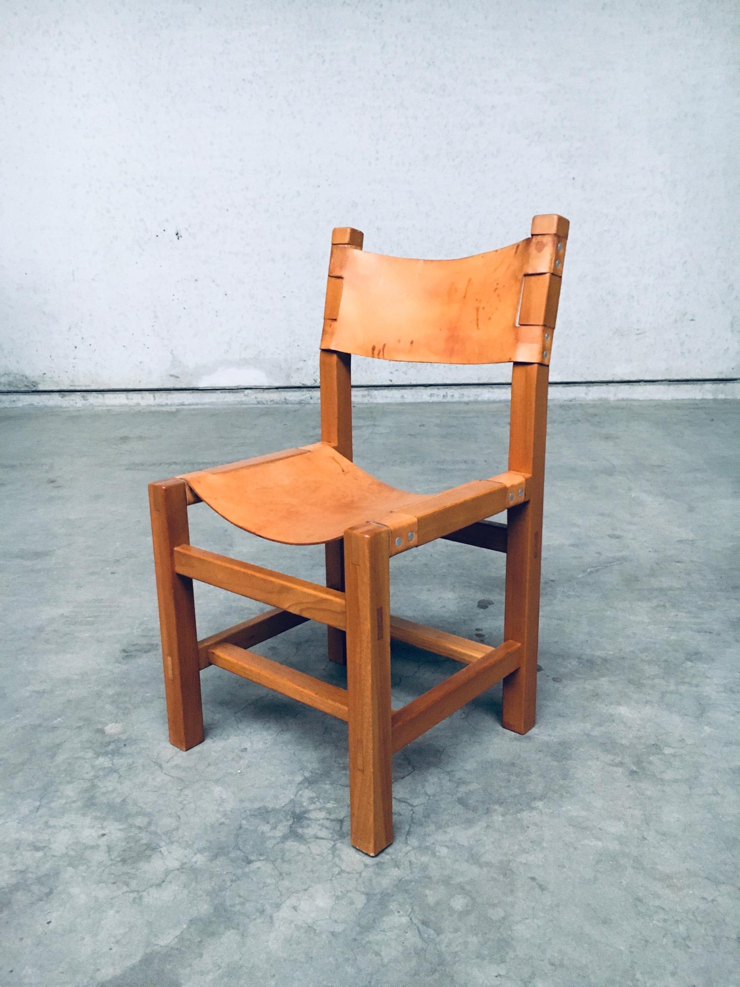 Brutalist Design Elm & Leather Dining Chairs by Maison Regain, France 1960's For Sale 4