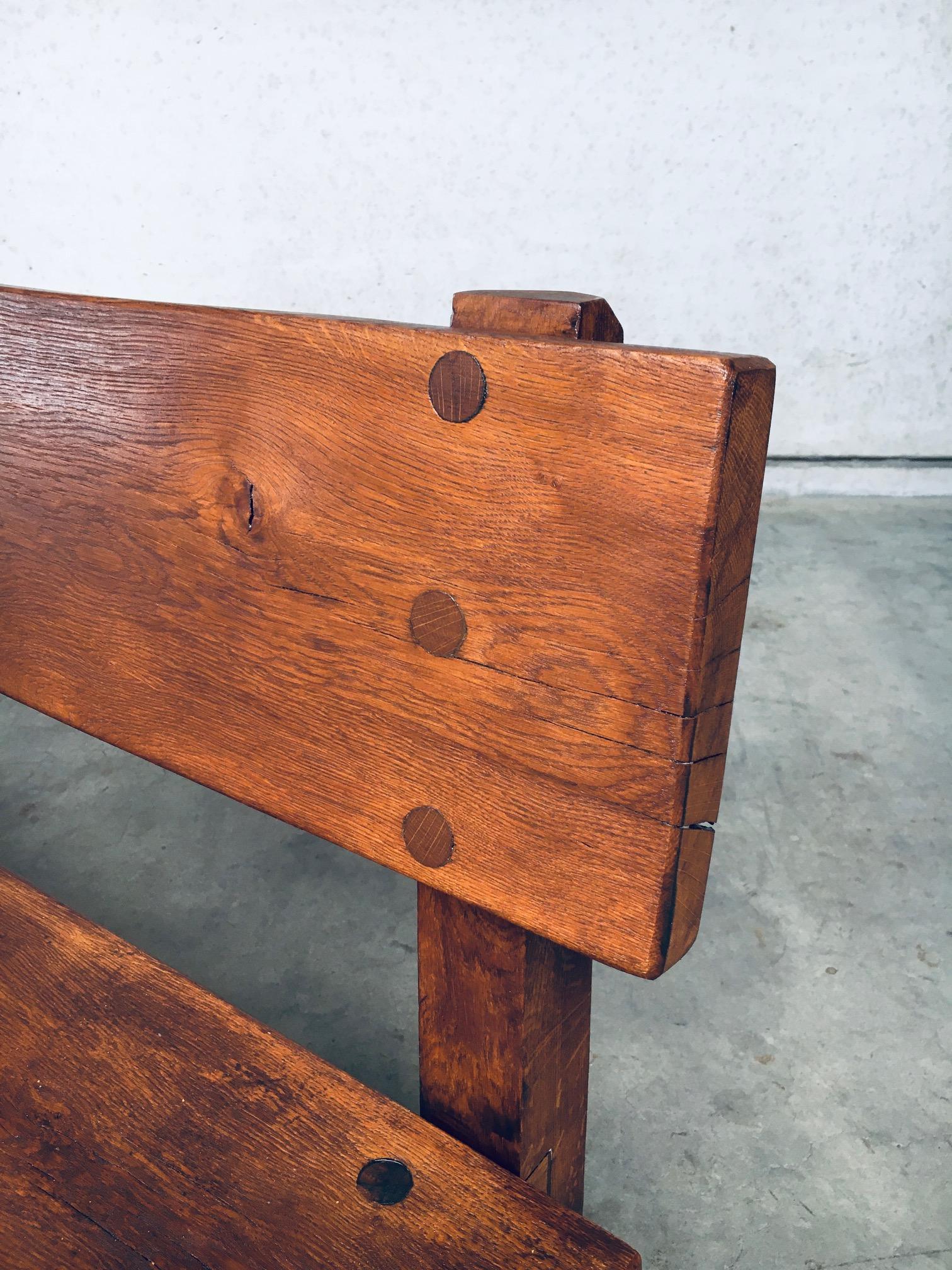 Brutalist Design Hand Crafted Solid Oak Bench, Belgium 1960's For Sale 10