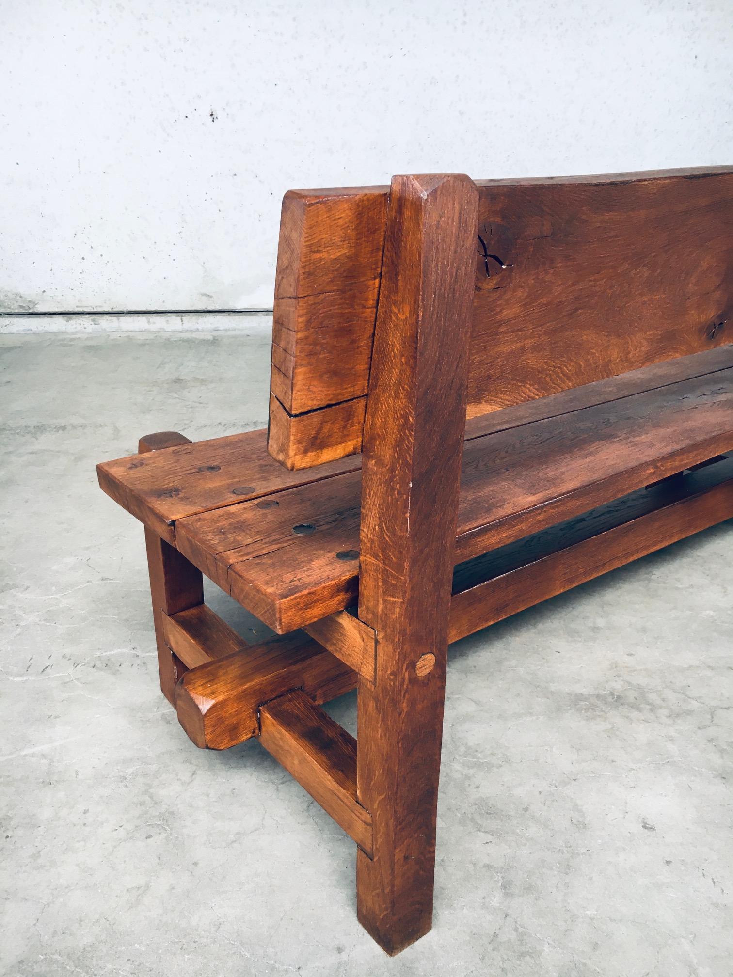 Brutalist Design Hand Crafted Solid Oak Bench, Belgium 1960's For Sale 14