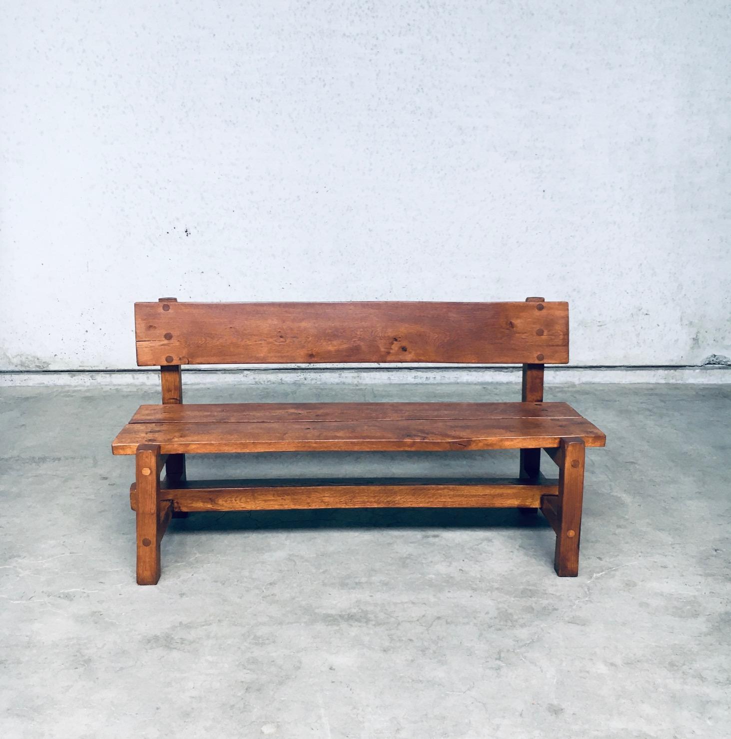 Brutalist Design Hand Crafted Solid Oak Bench, Belgium 1960's In Good Condition For Sale In Oud-Turnhout, VAN