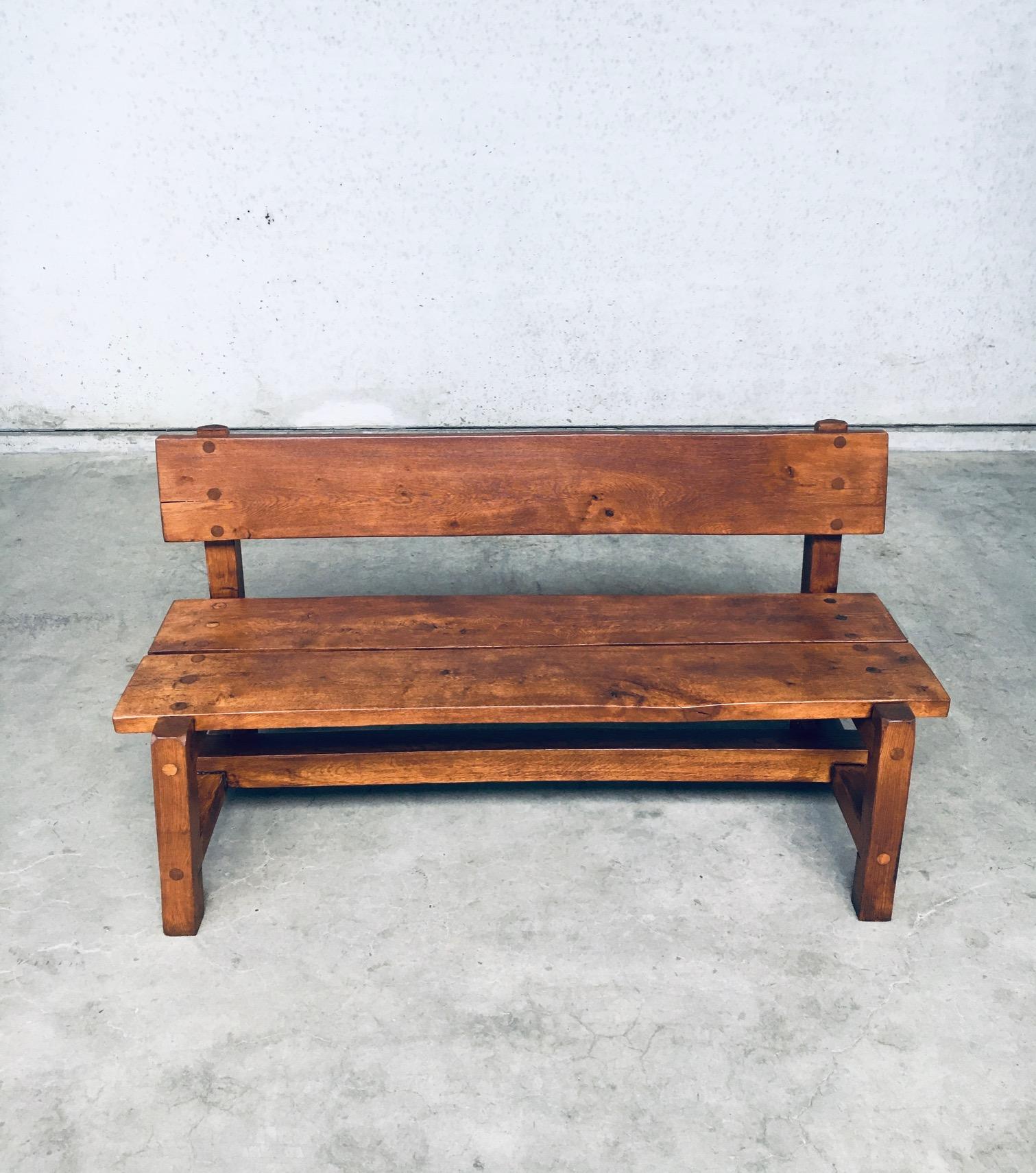 Mid-20th Century Brutalist Design Hand Crafted Solid Oak Bench, Belgium 1960's For Sale