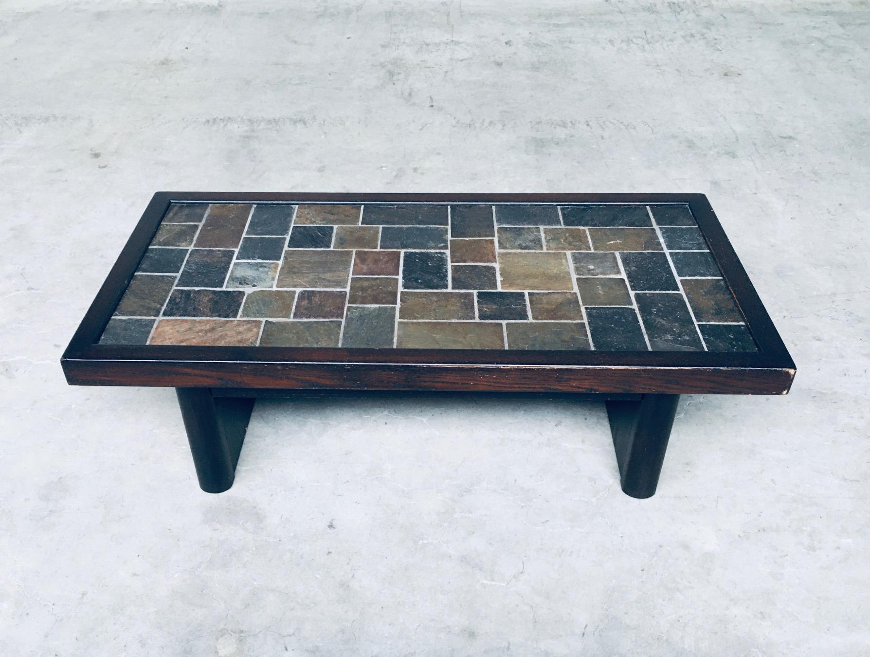 Belgian Brutalist Design in Style Slate Tile Inlay Coffee Table, Belgium 1970's For Sale