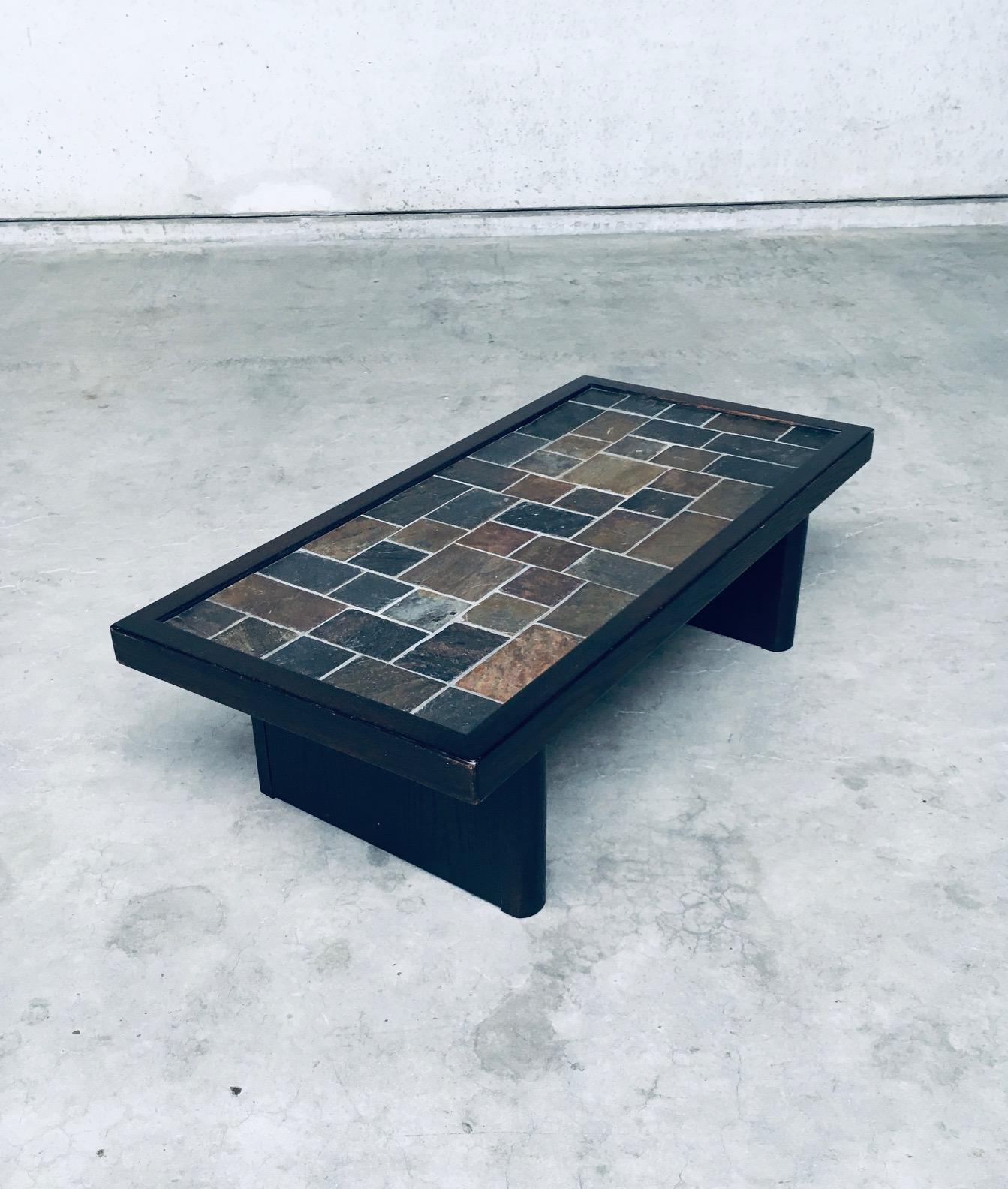 Late 20th Century Brutalist Design in Style Slate Tile Inlay Coffee Table, Belgium 1970's For Sale