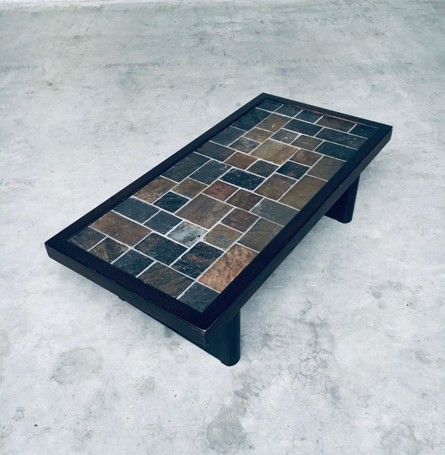 Brutalist Design in Style Slate Tile Inlay Coffee Table, Belgium 1970's For Sale 1