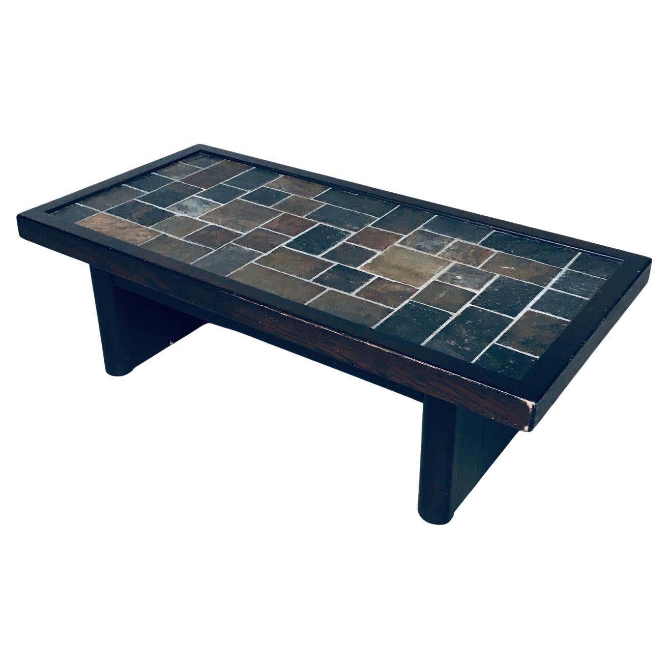 Slate Inlay Table Brutalist Design in Style Slate Tile Inlay Coffee Table, Belgium 1970's ...
