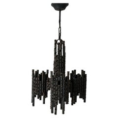 Brutalist Design Large 3 Armed Wrought Iron Pendant Lamp, 1960s, Italy