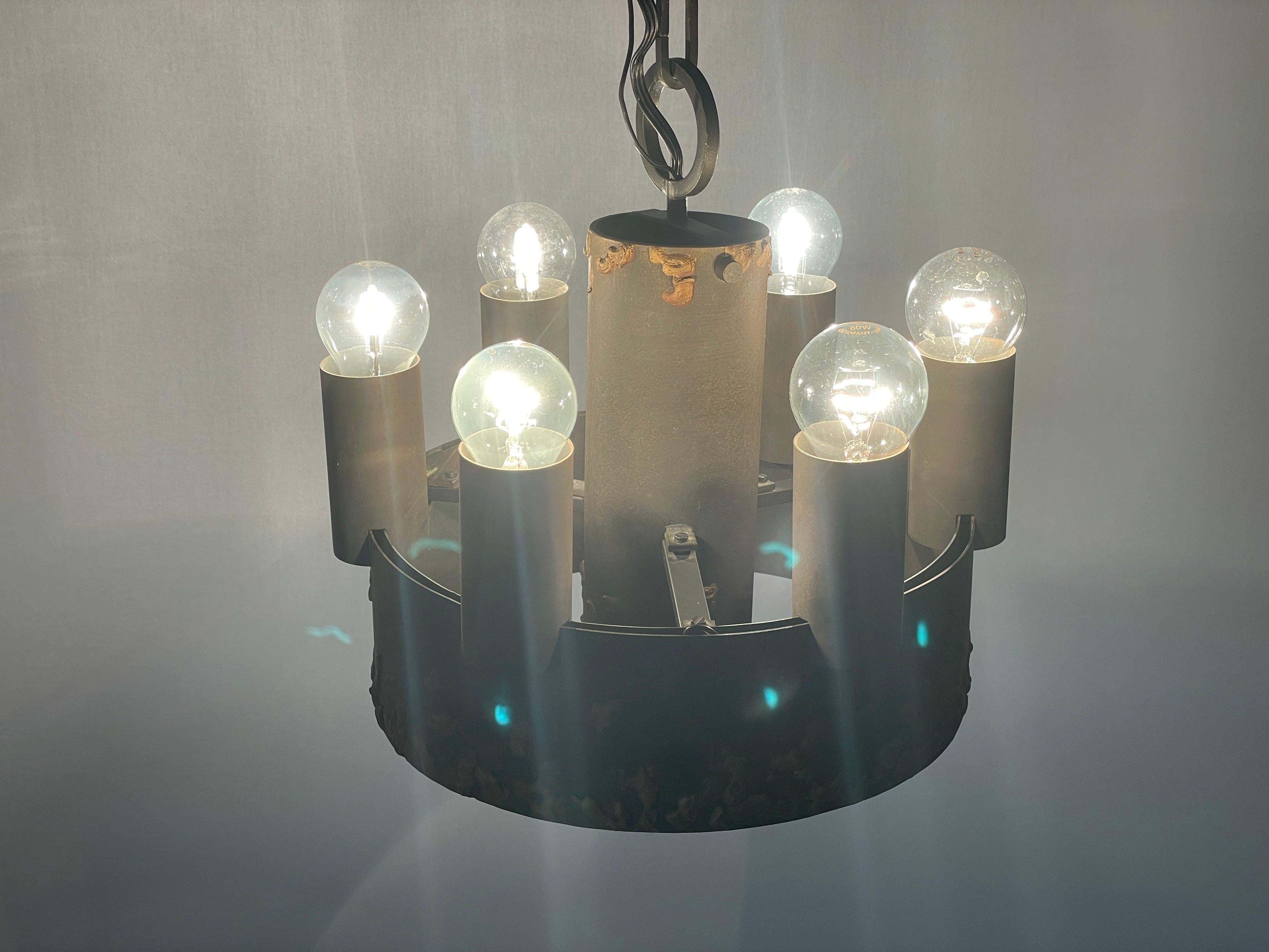 Lampada a sospensione a 6 bracci dal design brutalista, anni '50, Germania in vendita 6