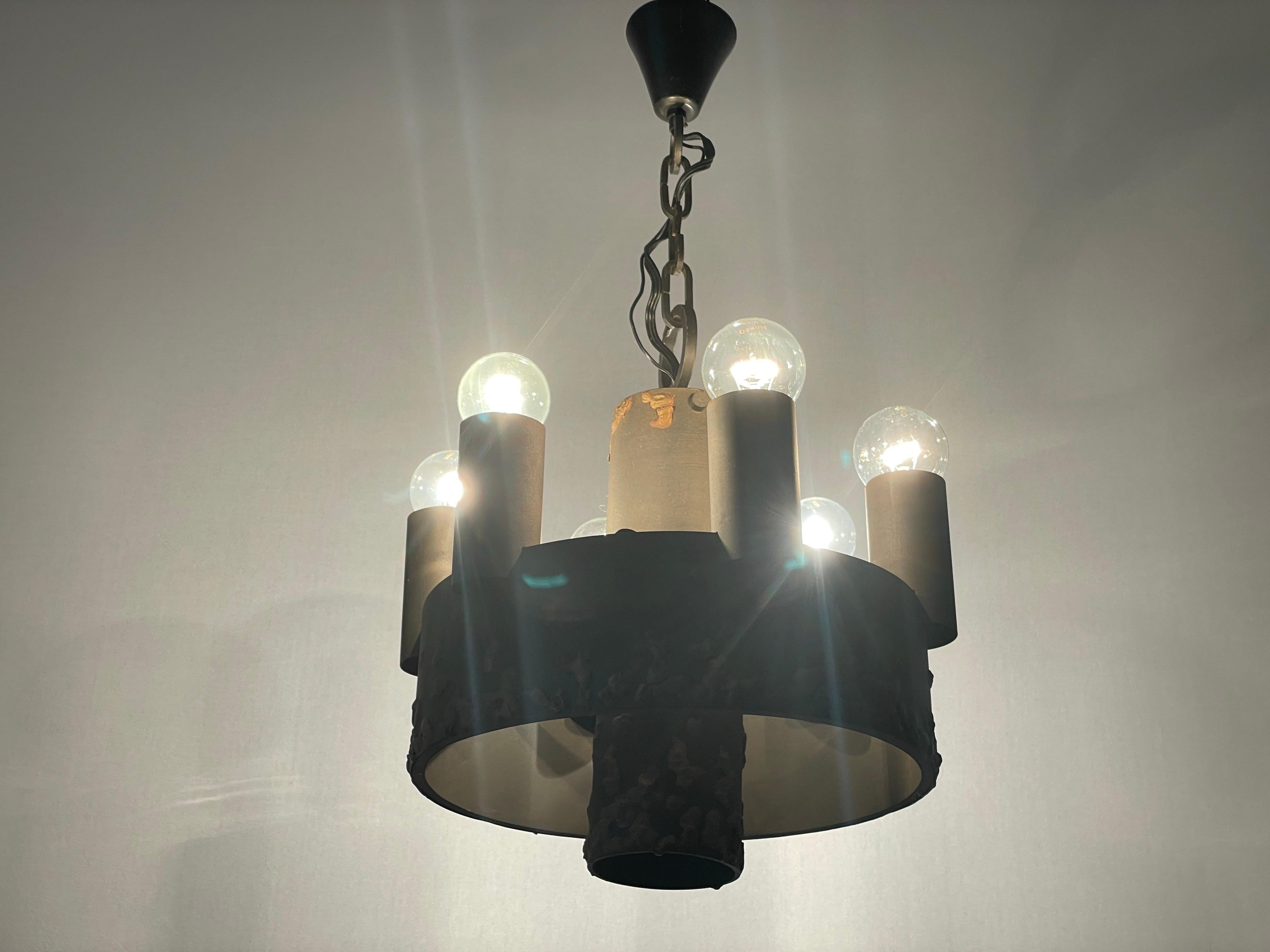 Lampada a sospensione a 6 bracci dal design brutalista, anni '50, Germania in vendita 9