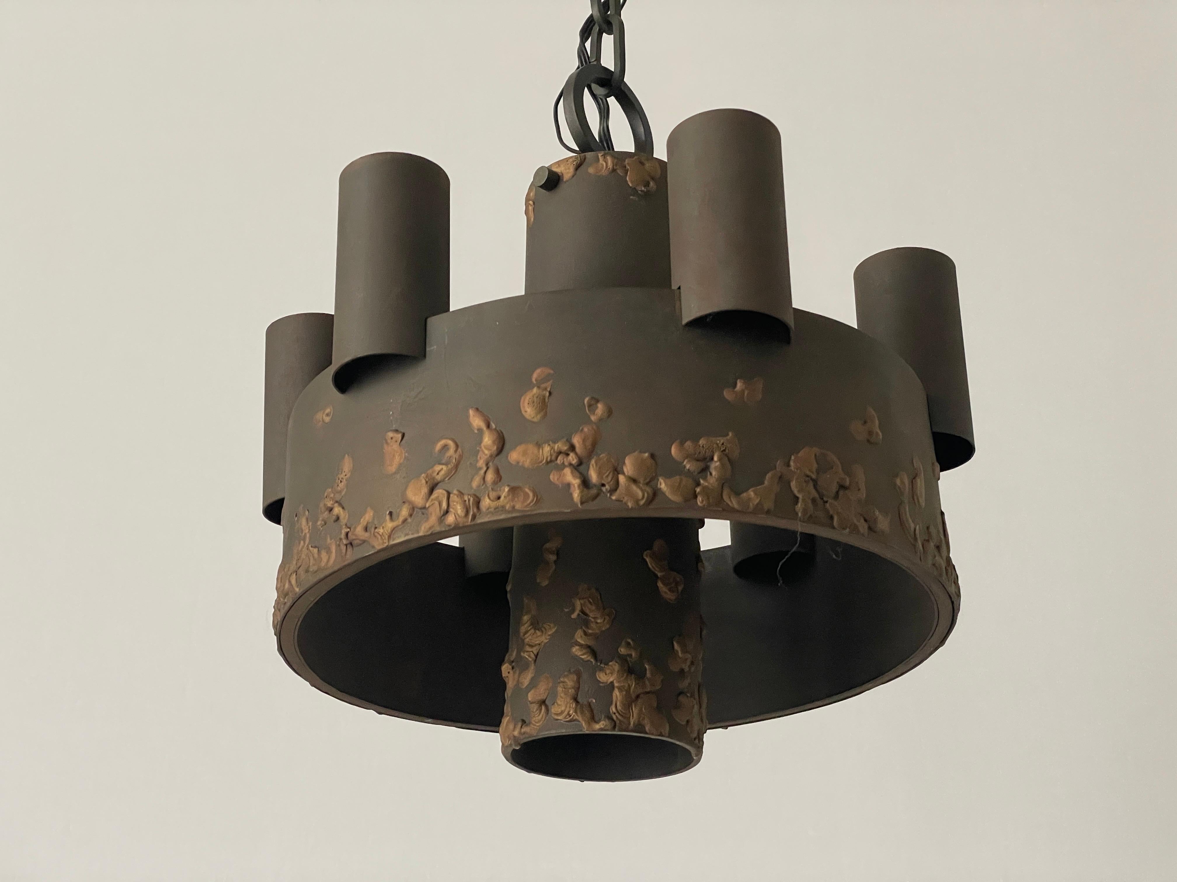 Mid-Century moderno Lampada a sospensione a 6 bracci dal design brutalista, anni '50, Germania in vendita