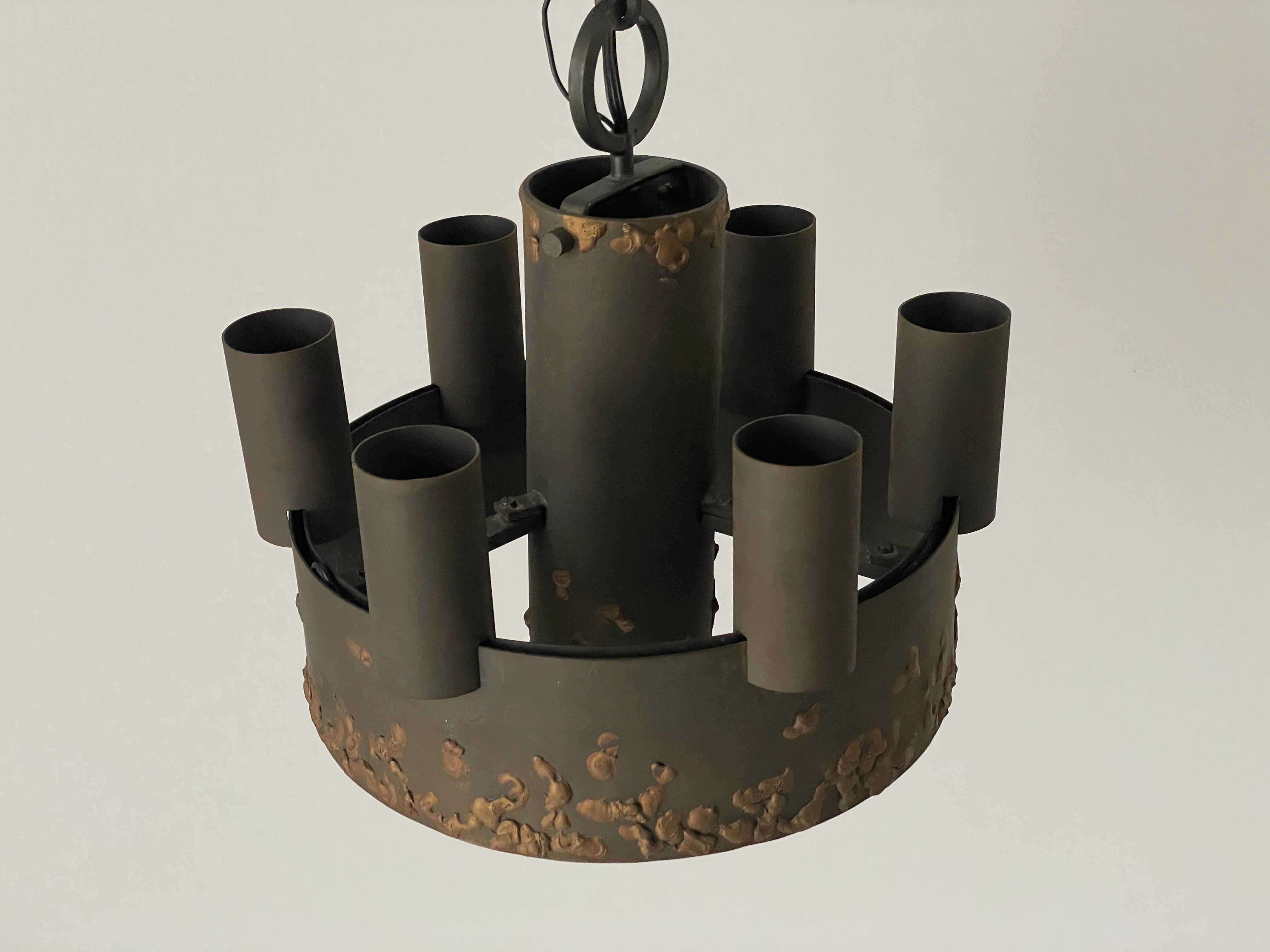 Tedesco Lampada a sospensione a 6 bracci dal design brutalista, anni '50, Germania in vendita
