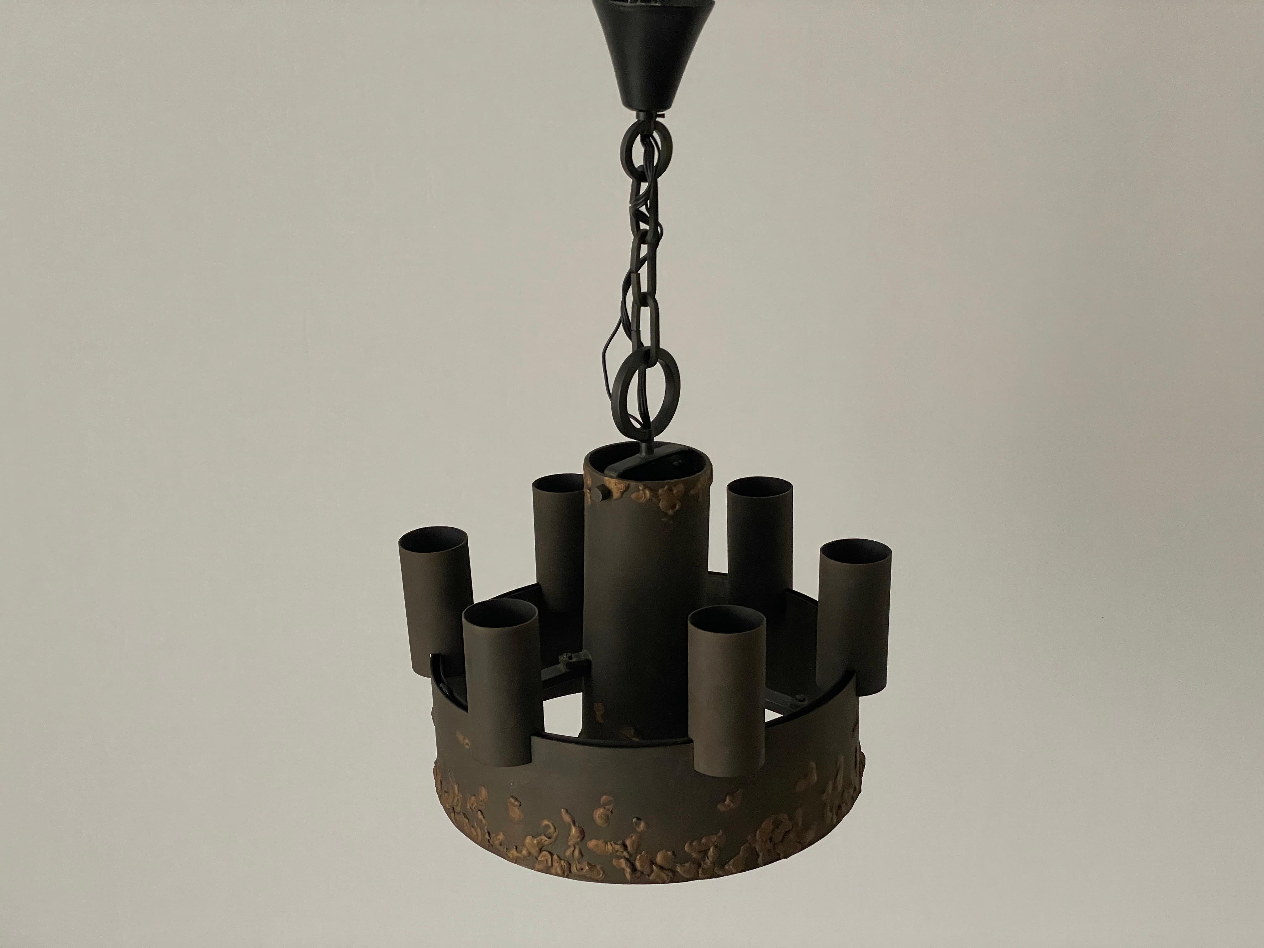 Lampada a sospensione a 6 bracci dal design brutalista, anni '50, Germania In condizioni ottime in vendita a Hagenbach, DE