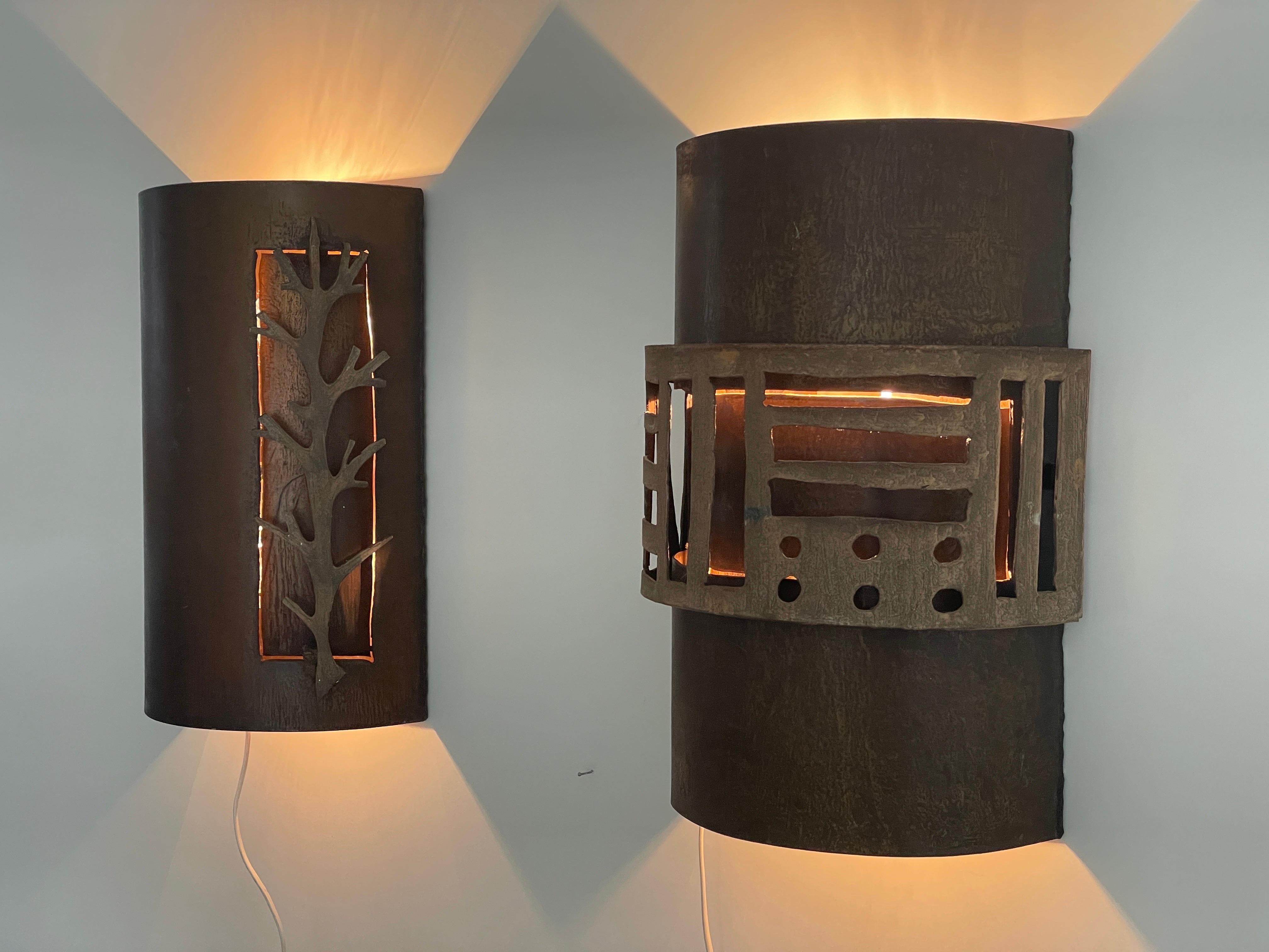 Brutalist Design Large Pair of Sconces, 1980s, Italy For Sale 6