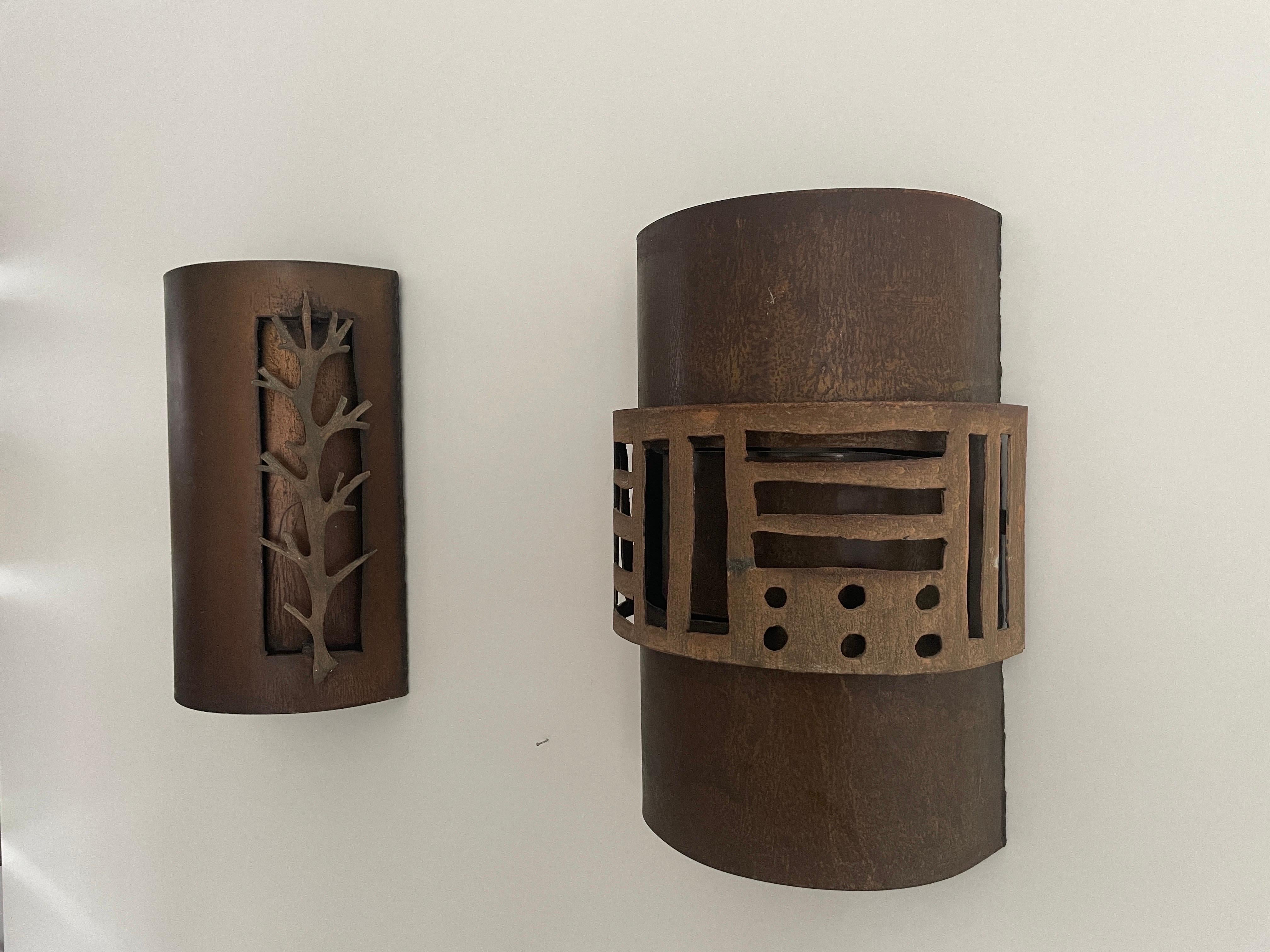 Italian Brutalist Design Large Pair of Sconces, 1980s, Italy For Sale
