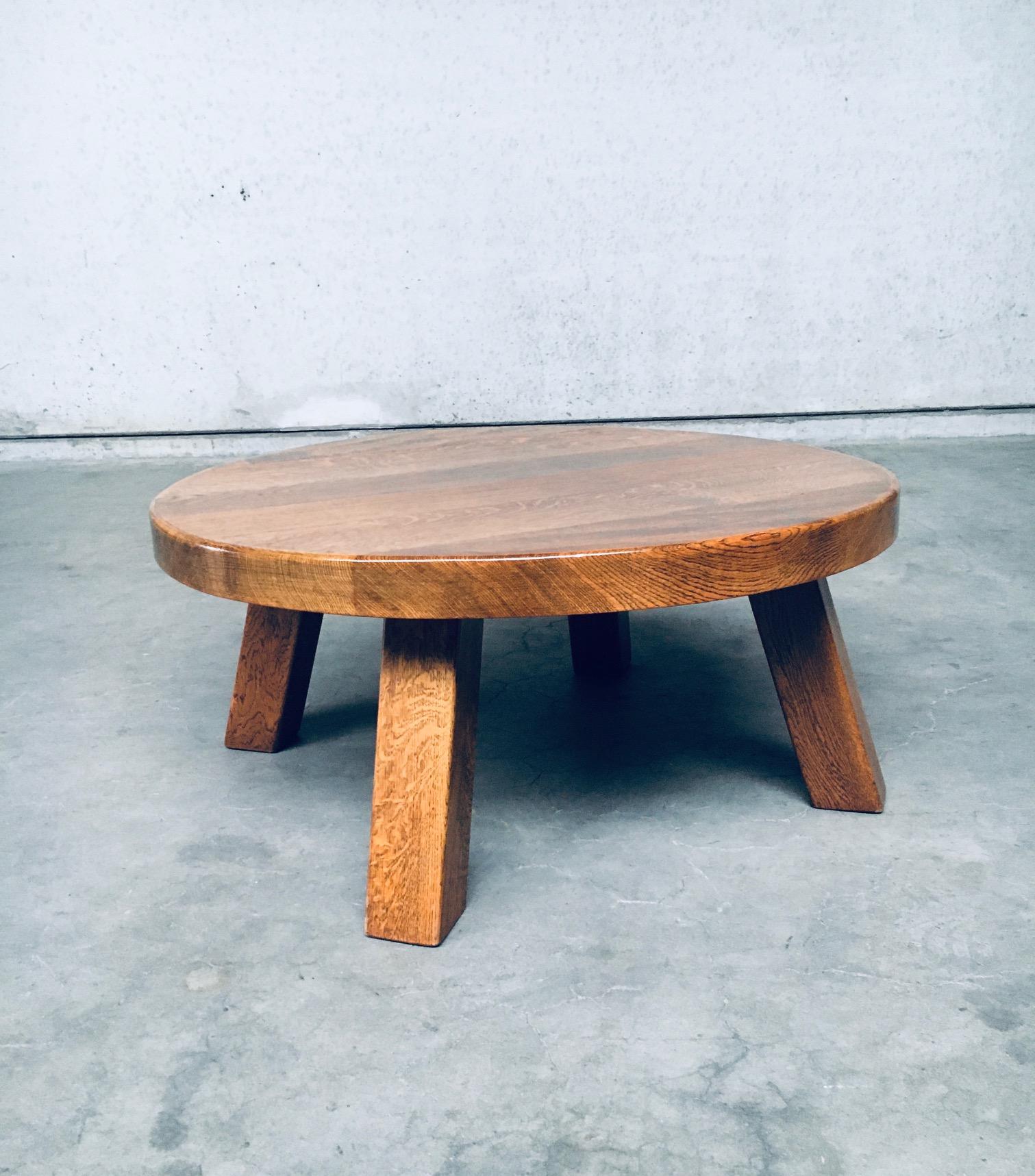 Rustic Brutalist Design Massive Oak Round Coffee Table, 1960's Belgium