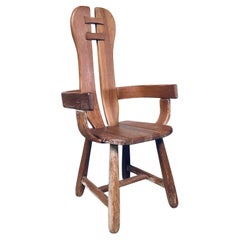 Brutalist Design Oak Dining Arm Chair by De Puydt, Belgium, 1960's