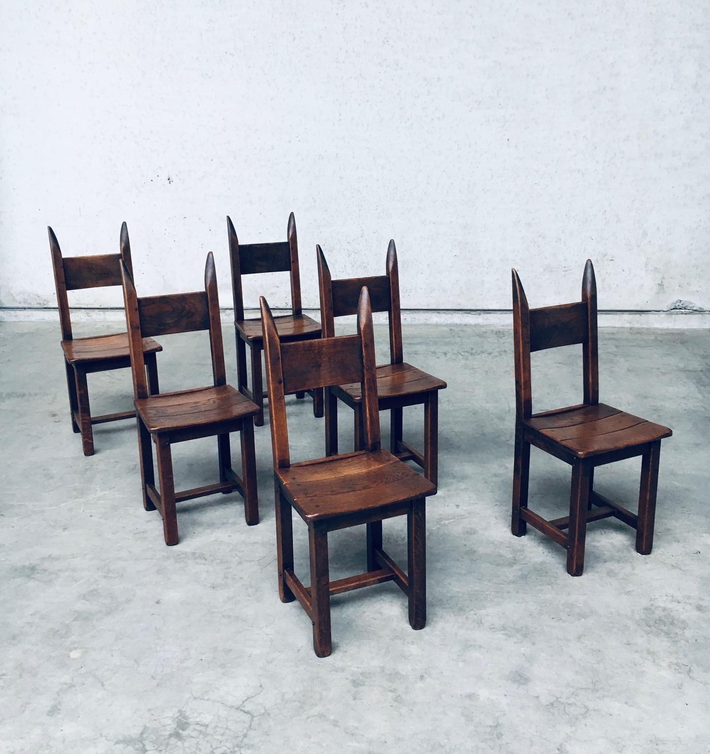 French Brutalist Design Oak Dining Chair Set, France 1960's For Sale