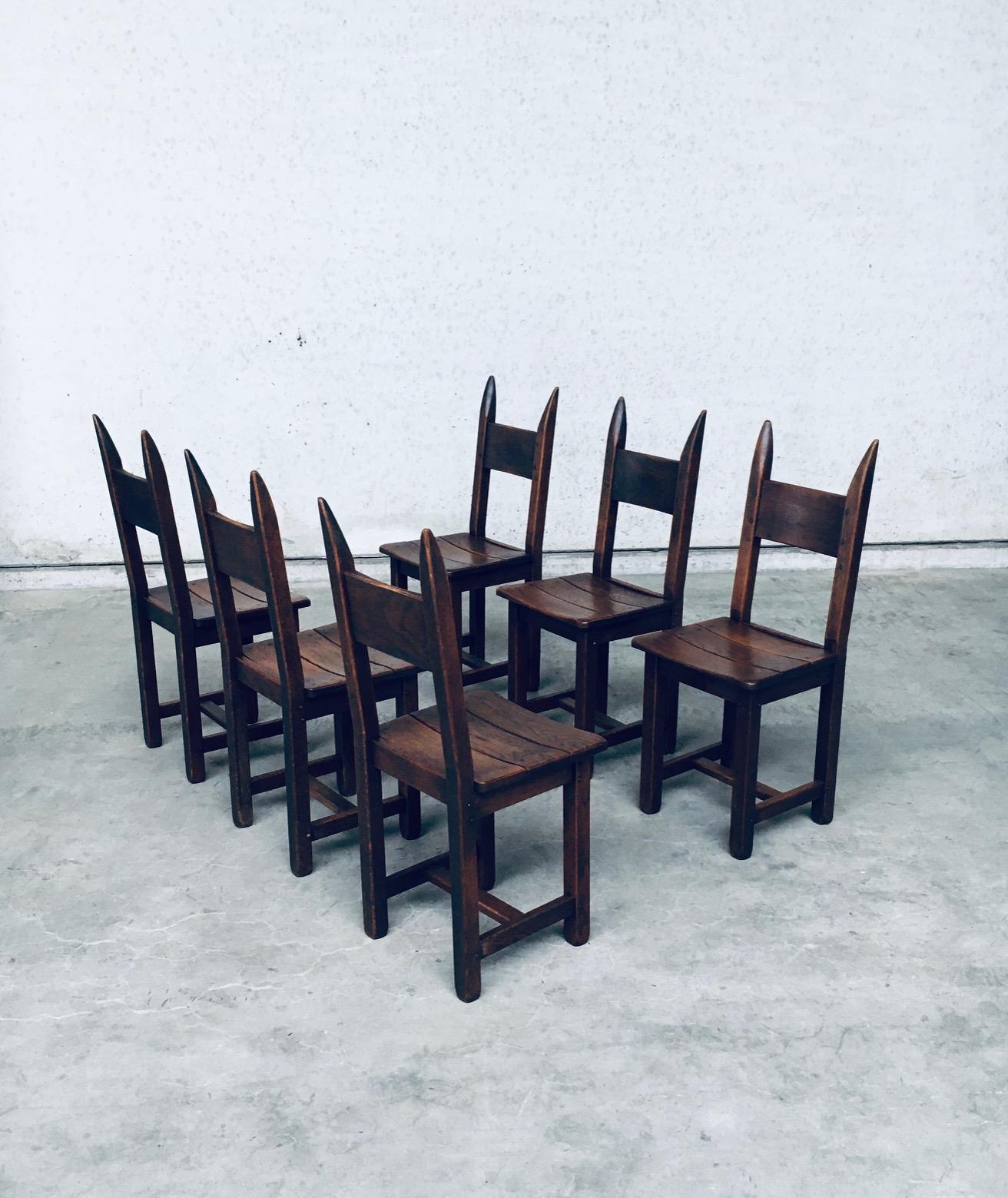 Mid-20th Century Brutalist Design Oak Dining Chair Set, France 1960's For Sale