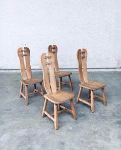 Brutalist Design Oak Dining Chairs by De Puydt, Belgium 1960's