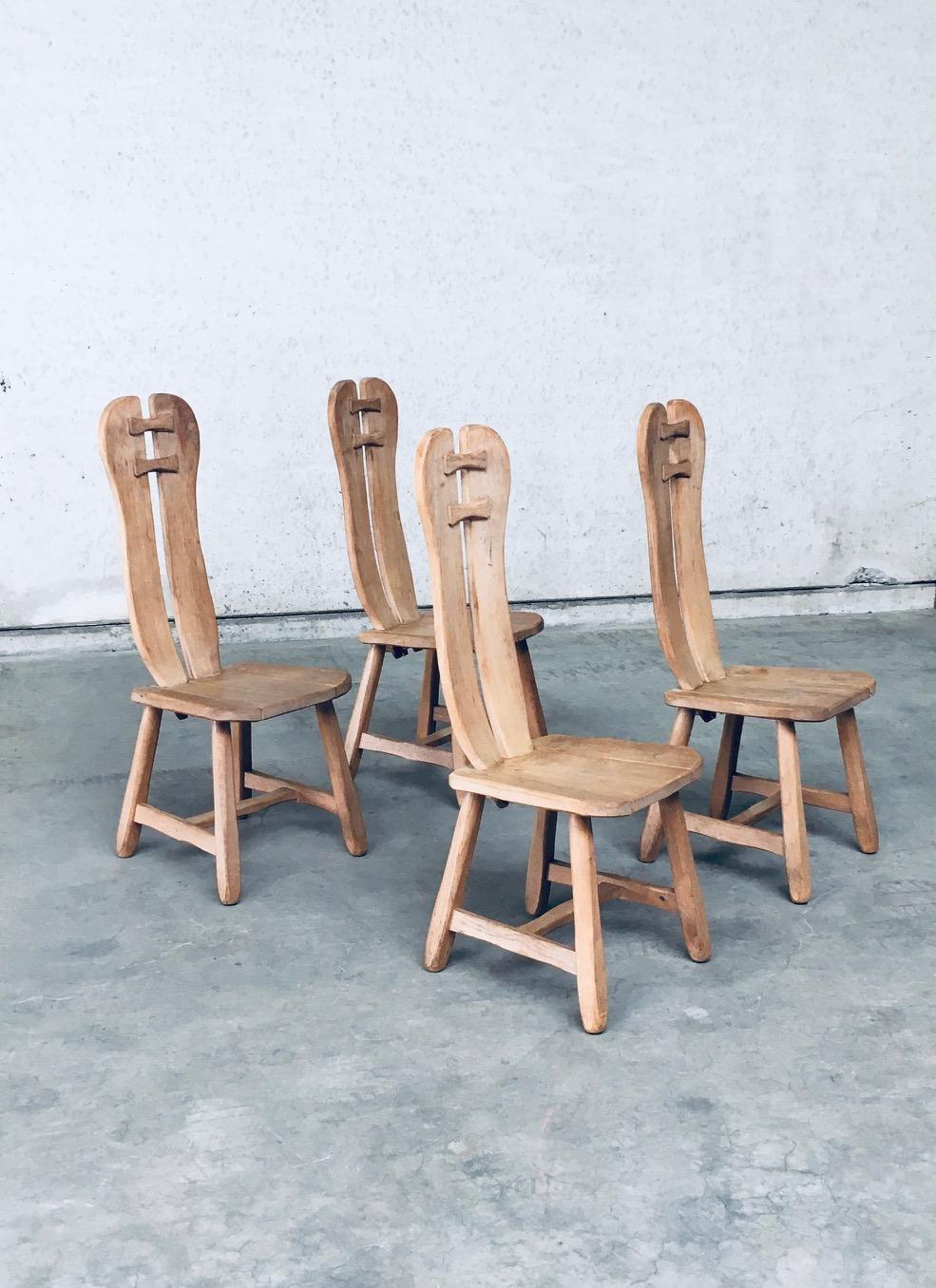 Belgian Brutalist Design Oak Dining Chairs by De Puydt, Belgium 1960's