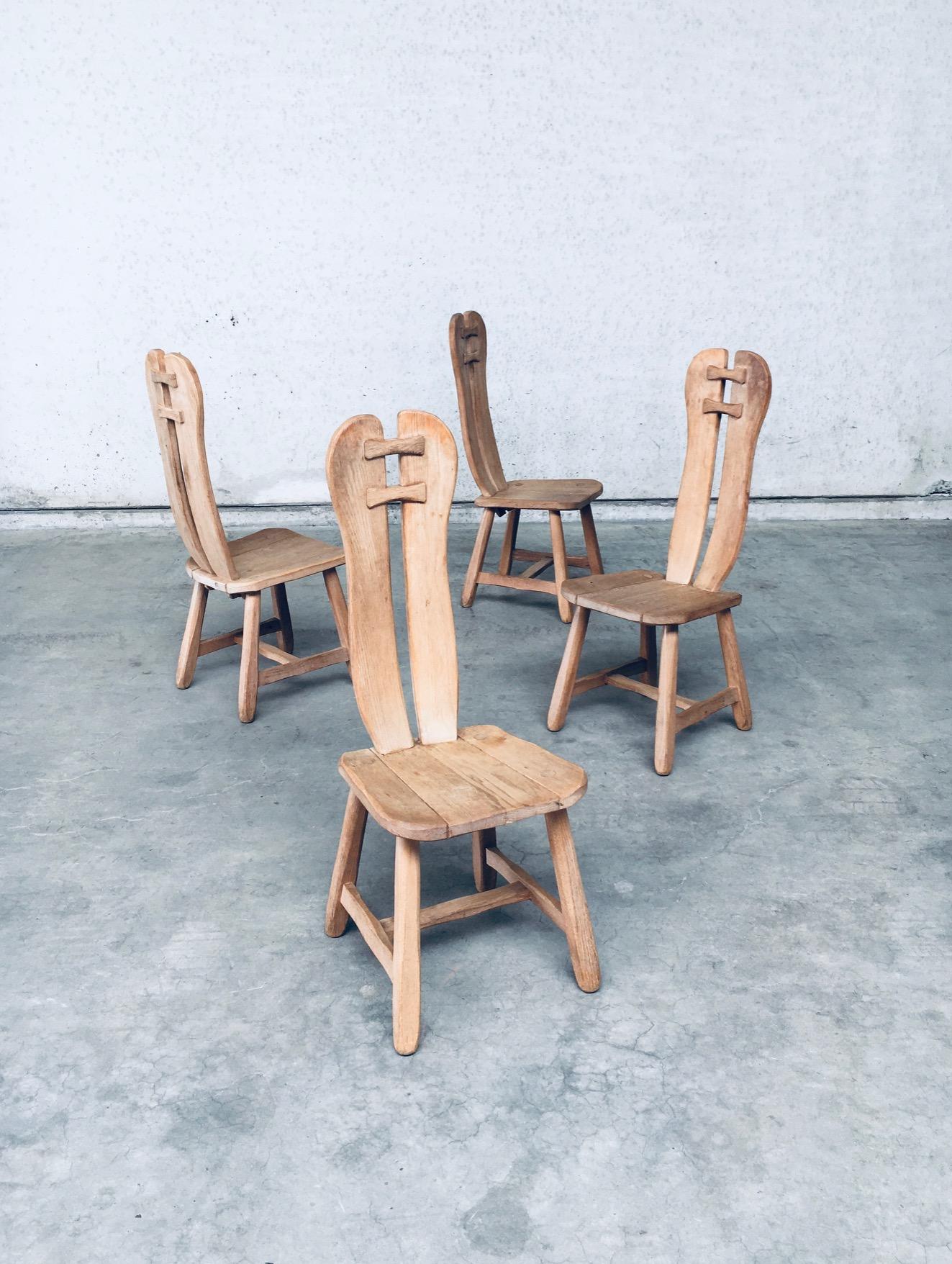 Brutalist Design Oak Dining Chairs by De Puydt, Belgium 1960's 2