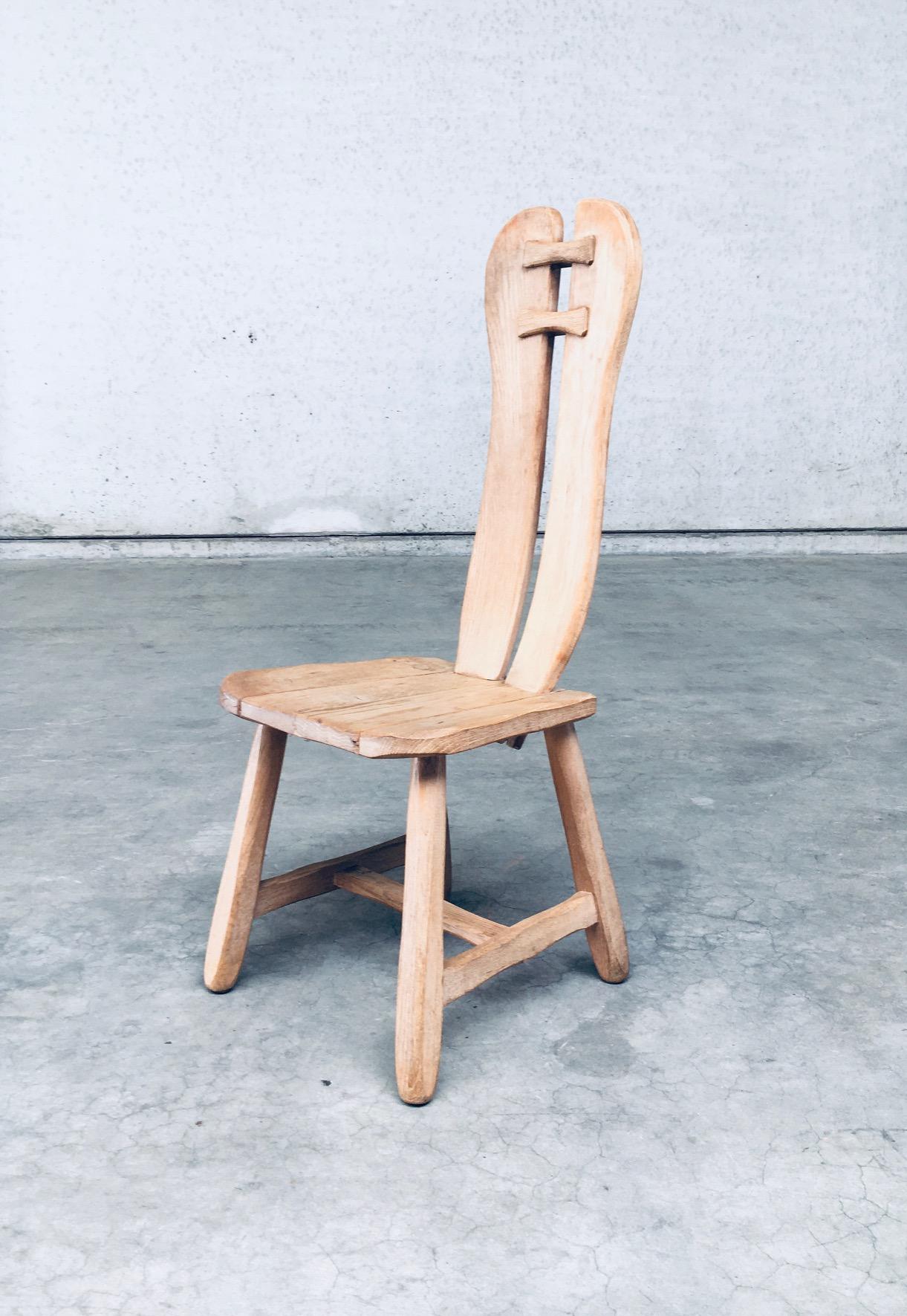 Brutalist Design Oak Dining Chairs by De Puydt, Belgium 1960's 3
