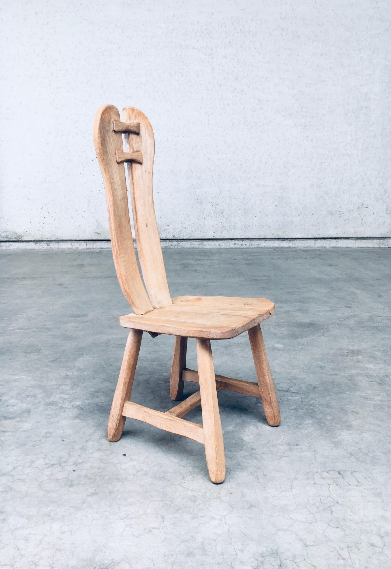 Brutalist Design Oak Dining Chairs by De Puydt, Belgium 1960's 4