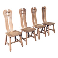 Brutalist Design Oak Dining Chairs by De Puydt, Belgium 1960's