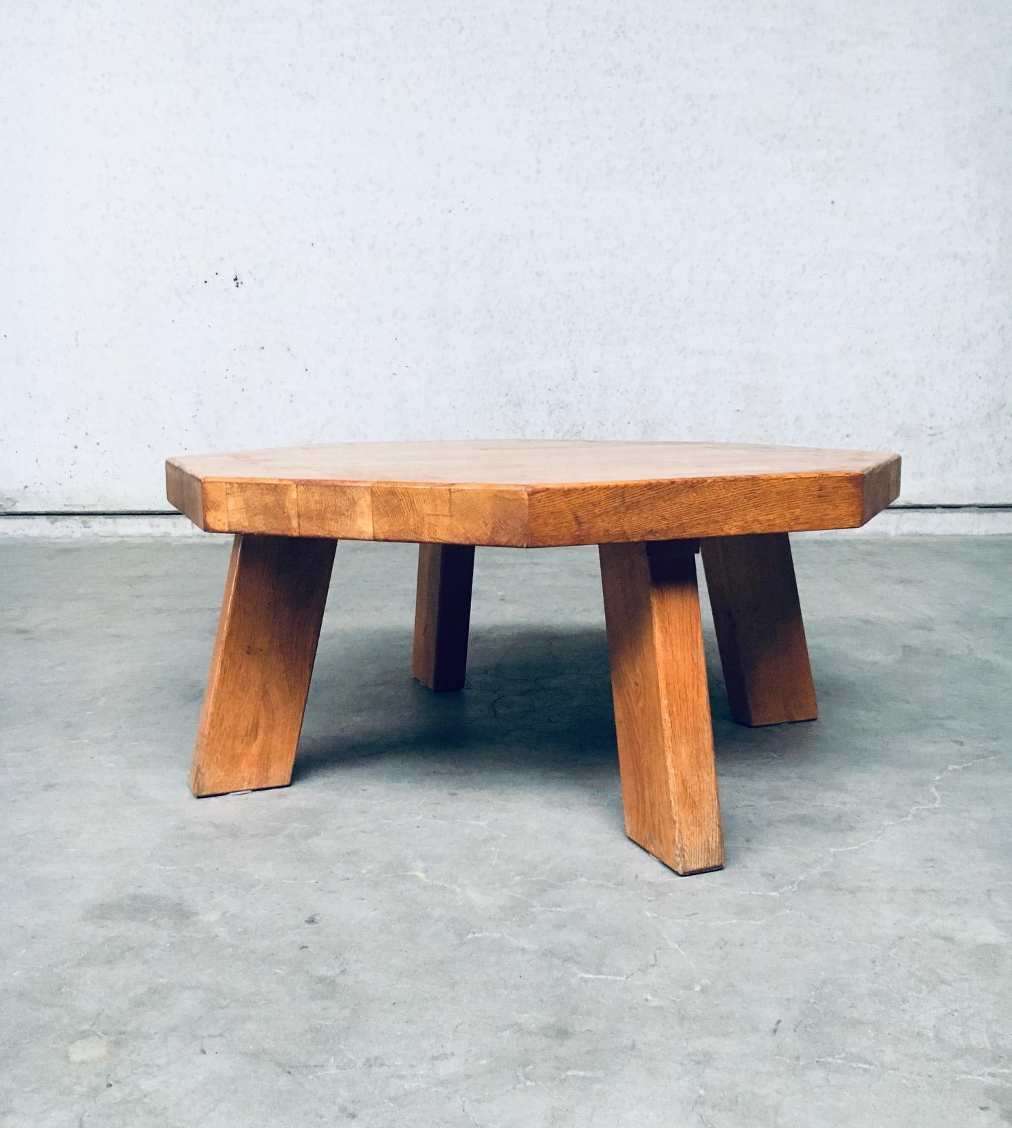 Dutch Brutalist Design Oak Octagonal Coffee Table, Oisterwijk, Netherlands, 1960's