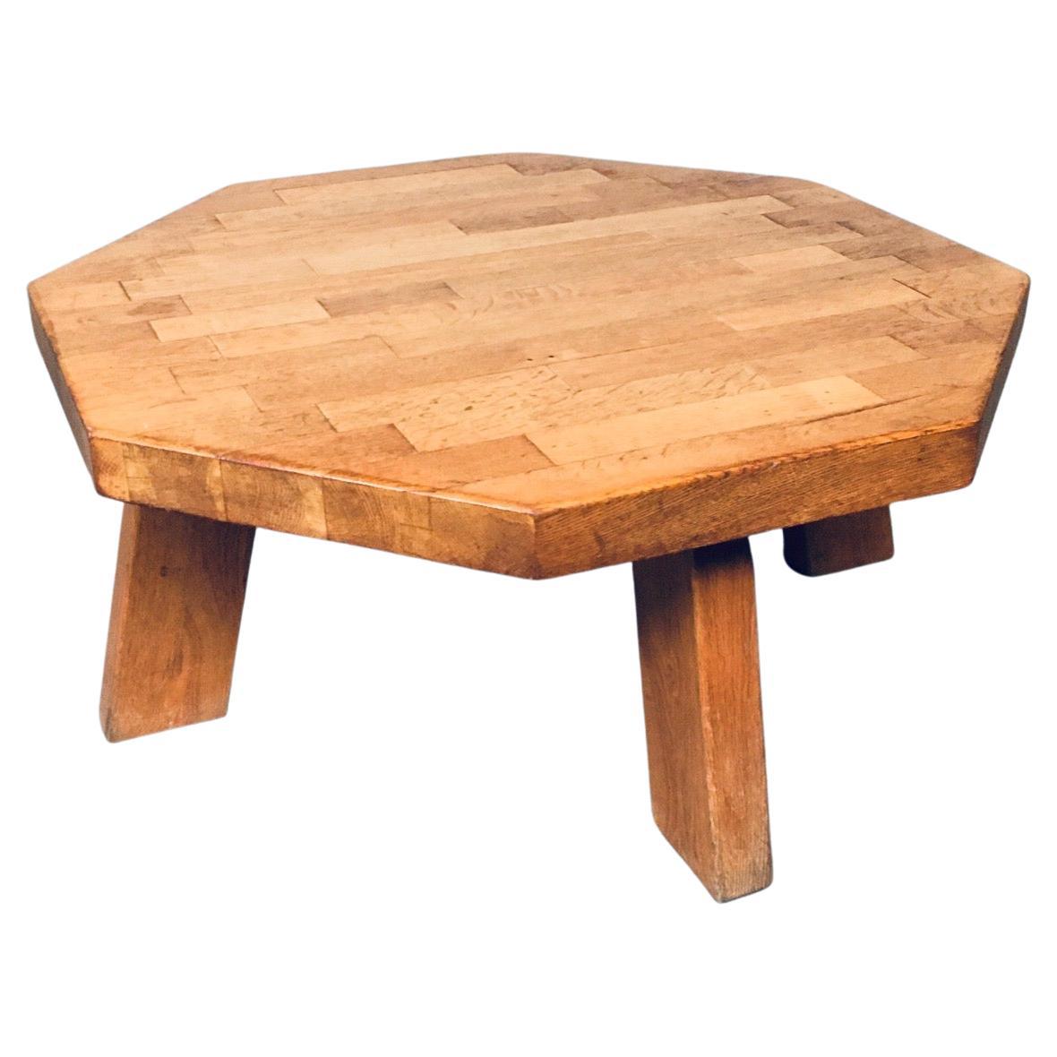 Brutalist Design Oak Octagonal Coffee Table, Oisterwijk, Netherlands, 1960's