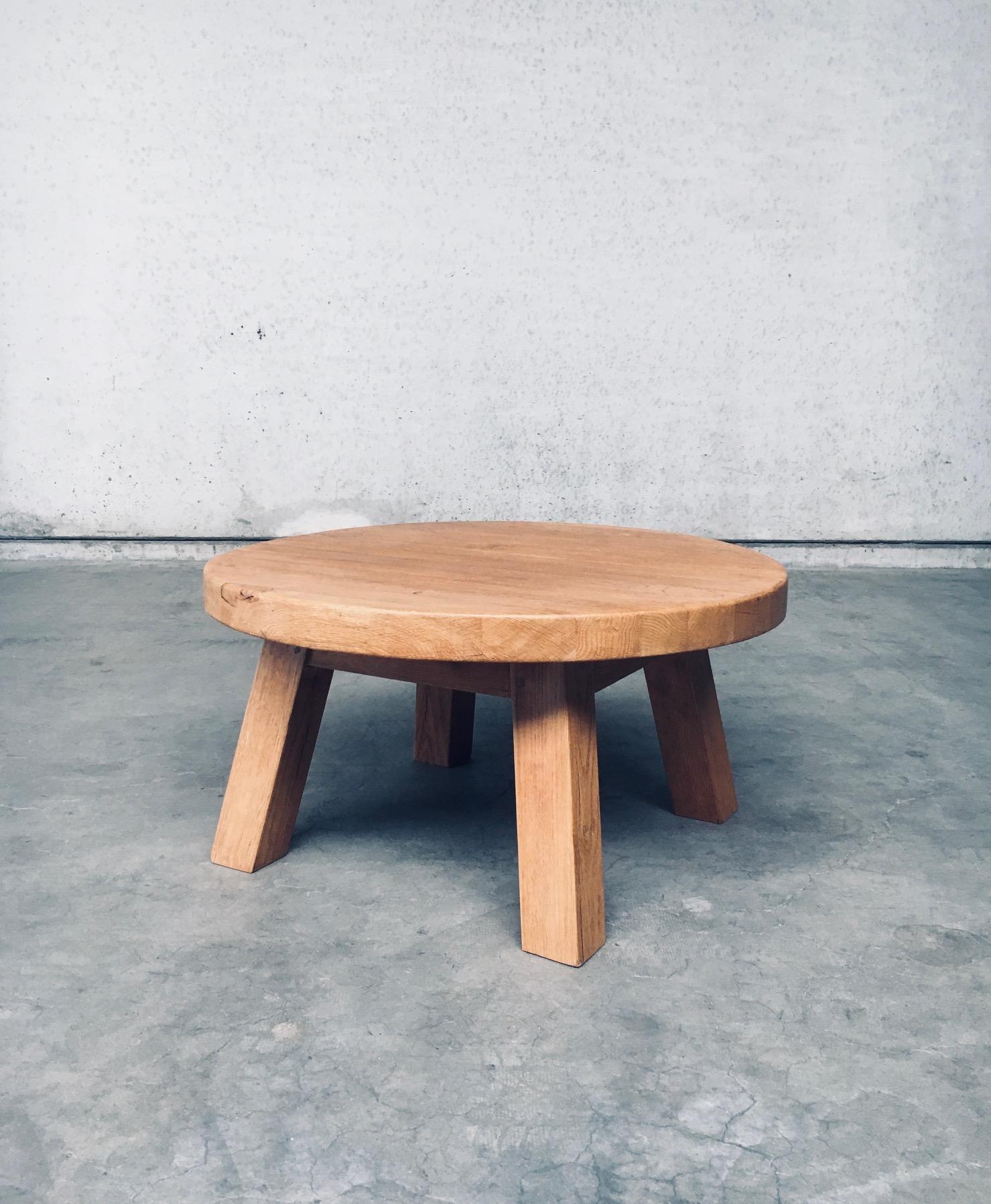 Dutch Brutalist Design Oak Round Coffee Table, Netherlands 1960's For Sale