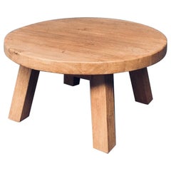 Brutalist Design Oak Round Coffee Table, Netherlands 1960's