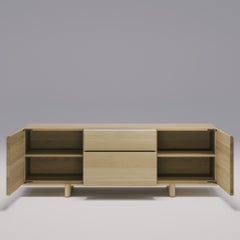 Brutalist Design Oak Sideboard Featuring Two Doors & Middle Drawers
