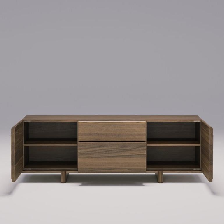 Contemporary Brutalist Design Oak Sideboard Featuring Two Doors & Middle Drawers For Sale