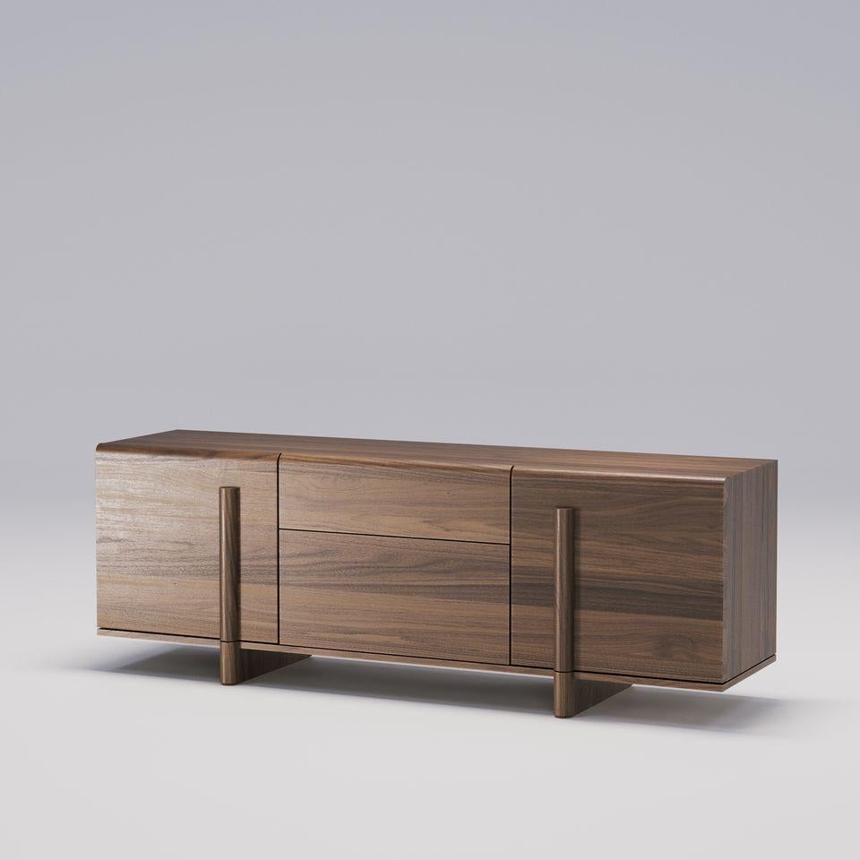 Wood Brutalist Design Oak Sideboard Featuring Two Doors & Middle Drawers For Sale