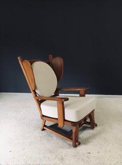 Brutalist Design Oak Wingback Lounge Chair, Netherlands 1950's