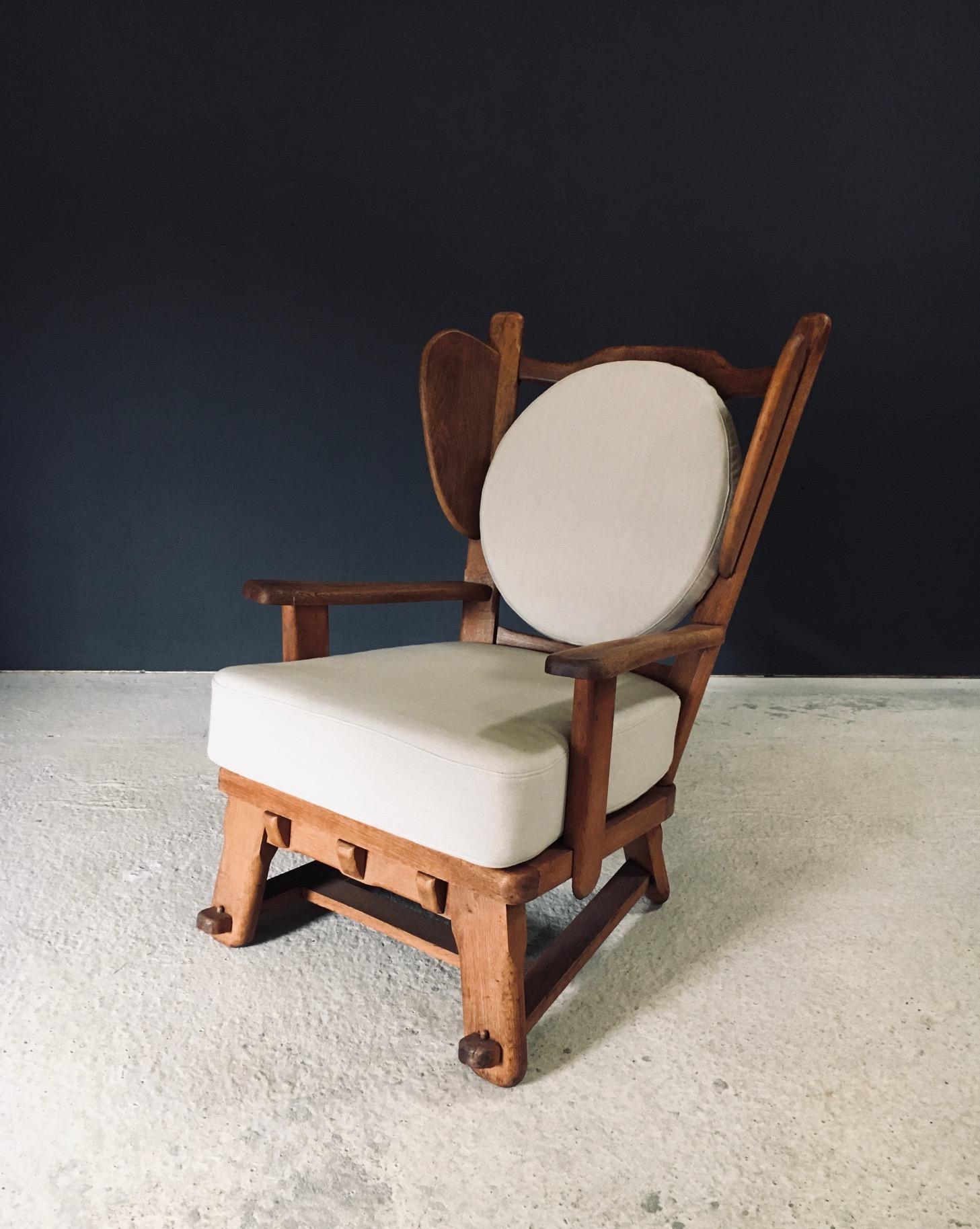 Dutch Brutalist Design Oak Wingback Lounge Chair, Netherlands 1950's For Sale