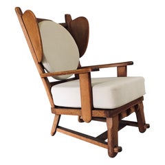 Brutalist Design Oak Wingback Lounge Chair, Netherlands 1950's