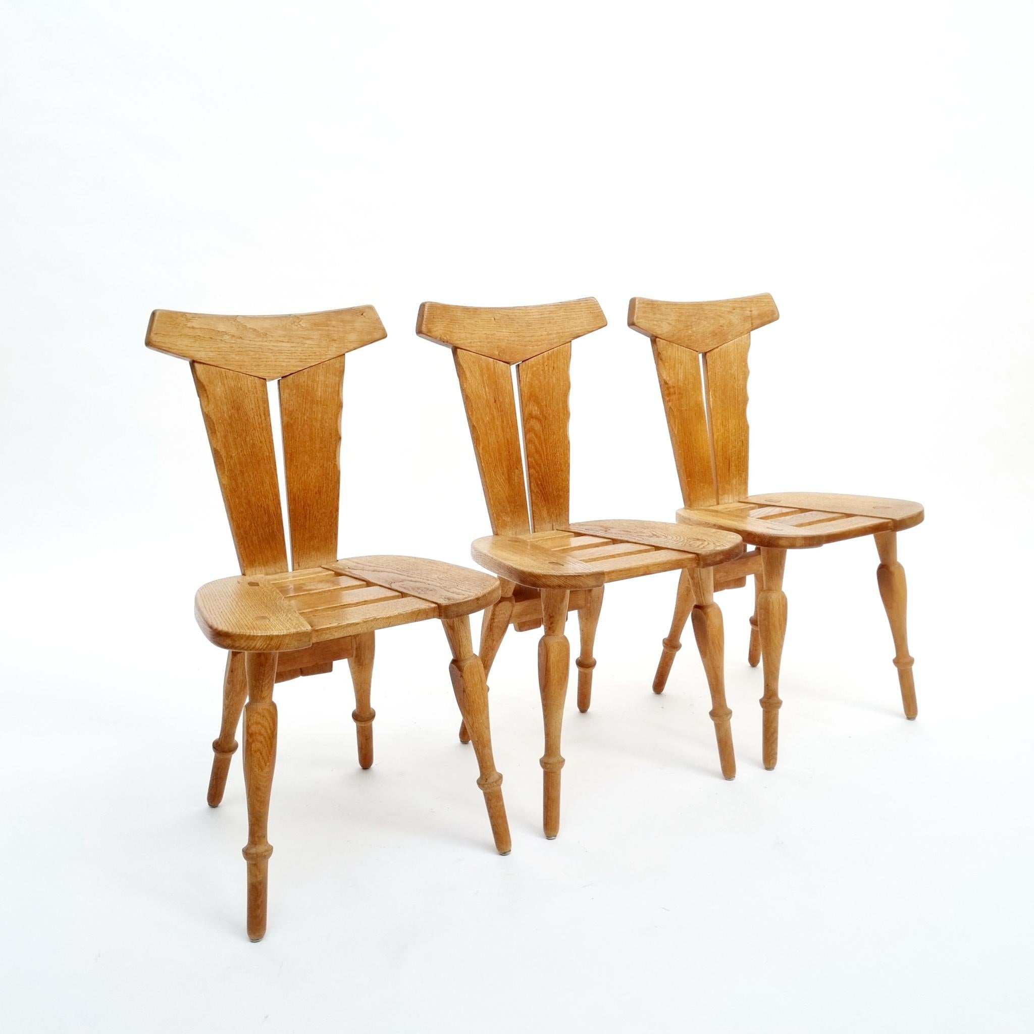 A set of mid-century brutalist dining chairs. Belgium, c1960s.