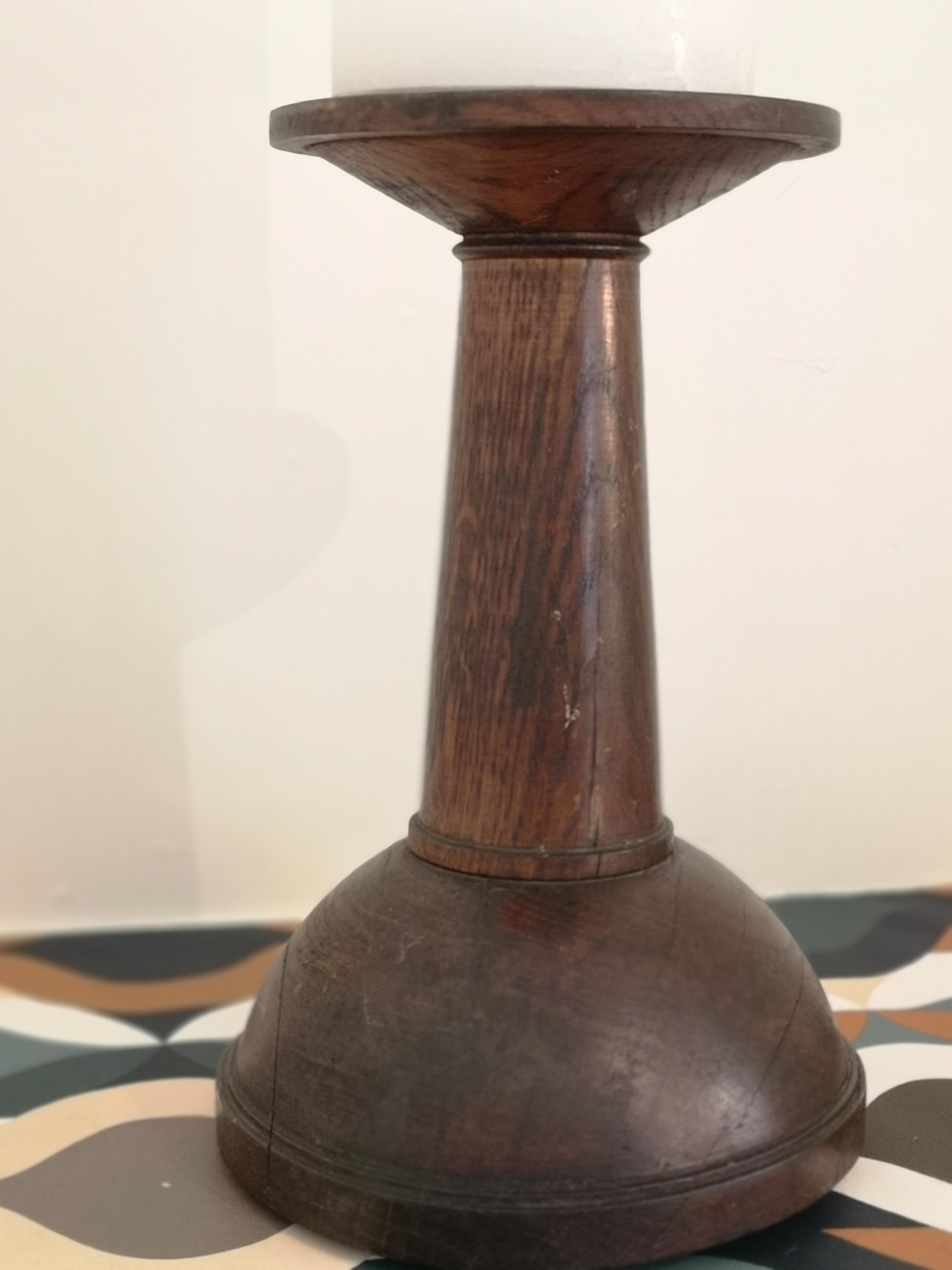 Brutalist Design Solid Oak Candle Stick In Good Condition For Sale In TARBES, FR